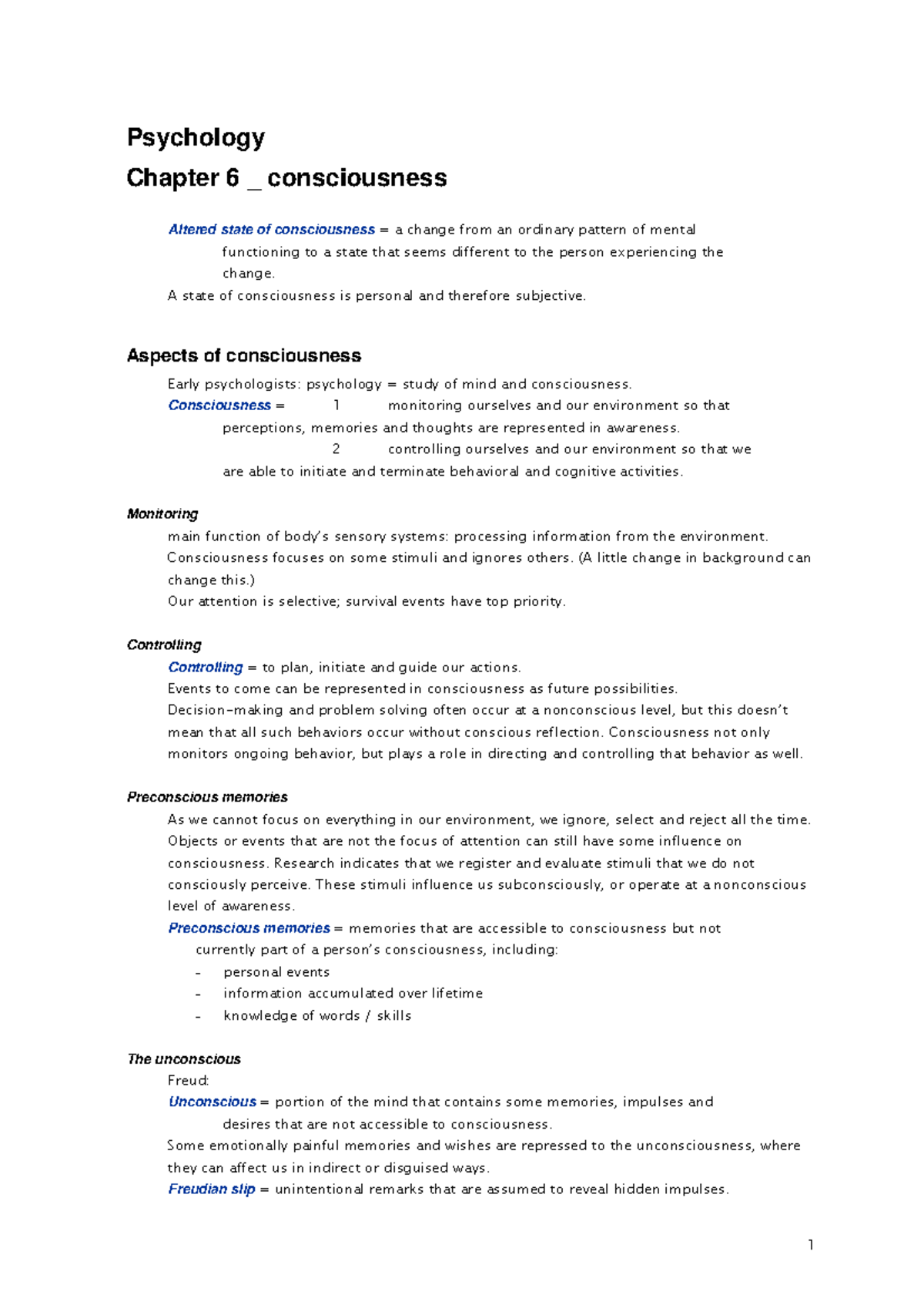 Psychology 101: Summary of Consciousness, Learning and Conditioning ...