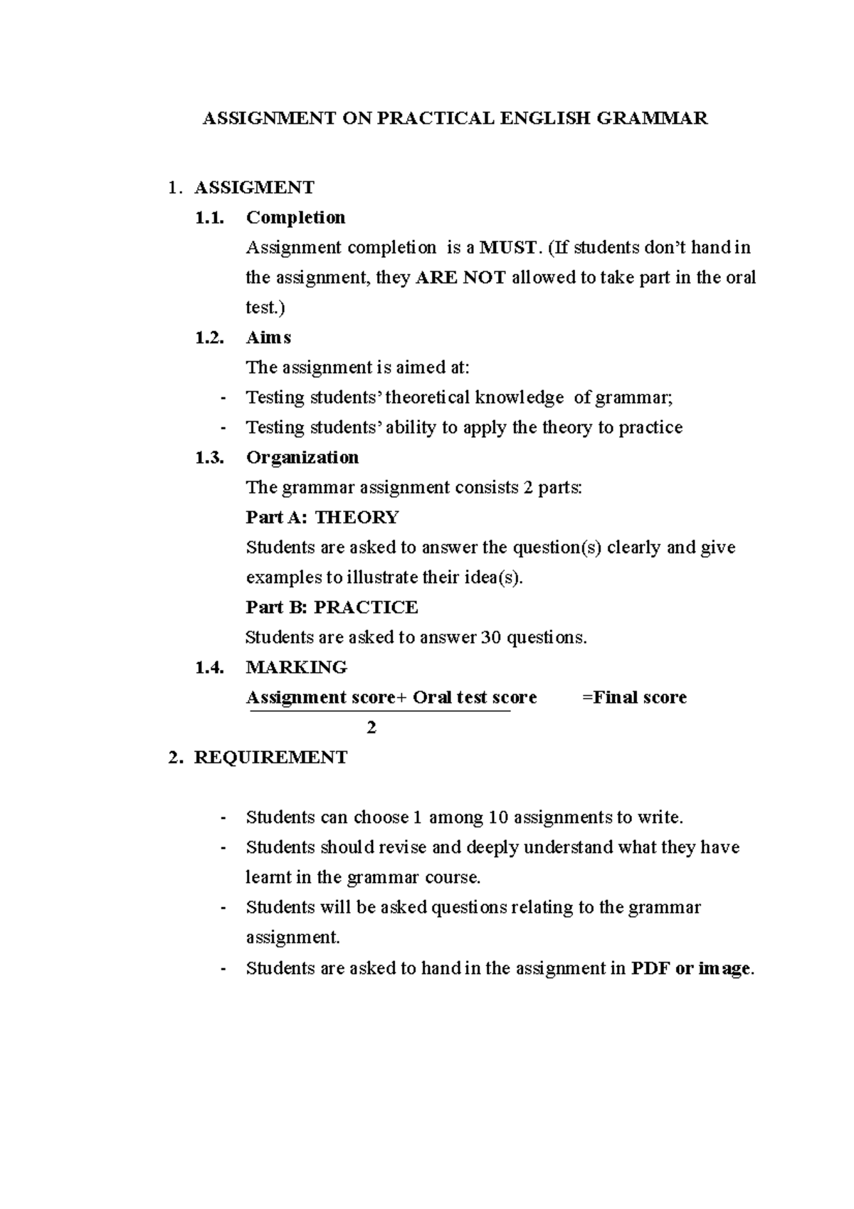 Guide ON Grammar Assigment - ASSIGNMENT ON PRACTICAL ENGLISH GRAMMAR 1 ...