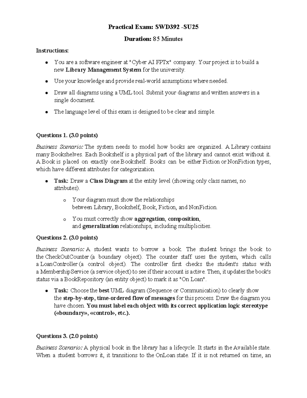 Practical Exam: SWD392 - Library Management System Design - Studocu