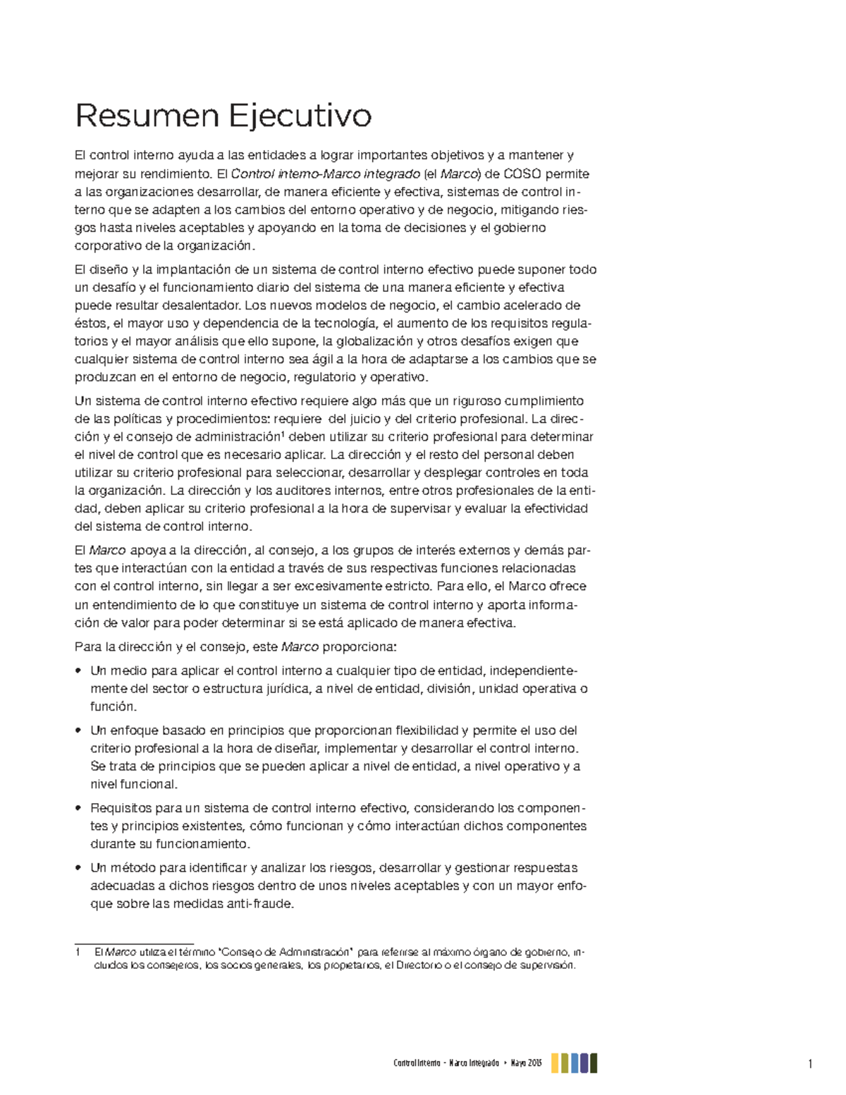 Resumen Ejecutivo del Control Interno según COSO 2013 - Studocu