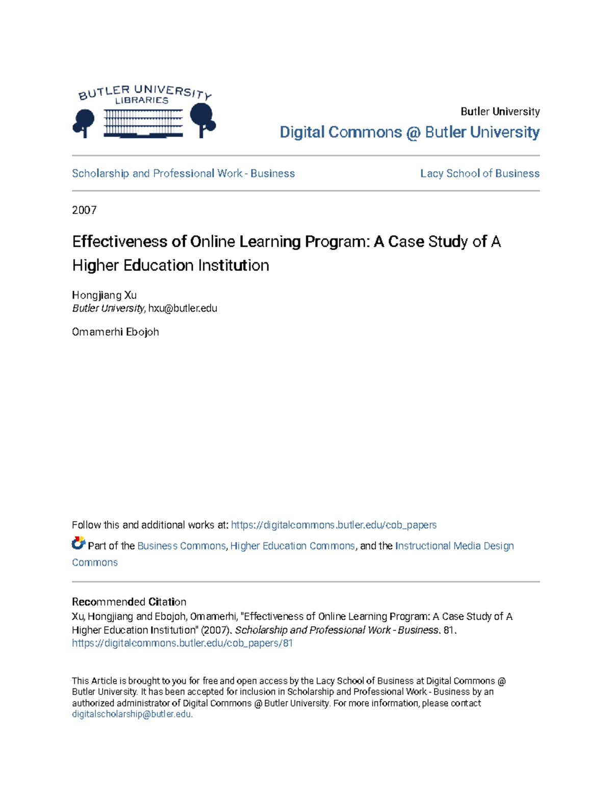 Effectiveness of Online Learning Programs: A Case Study (BUS 2007 ...
