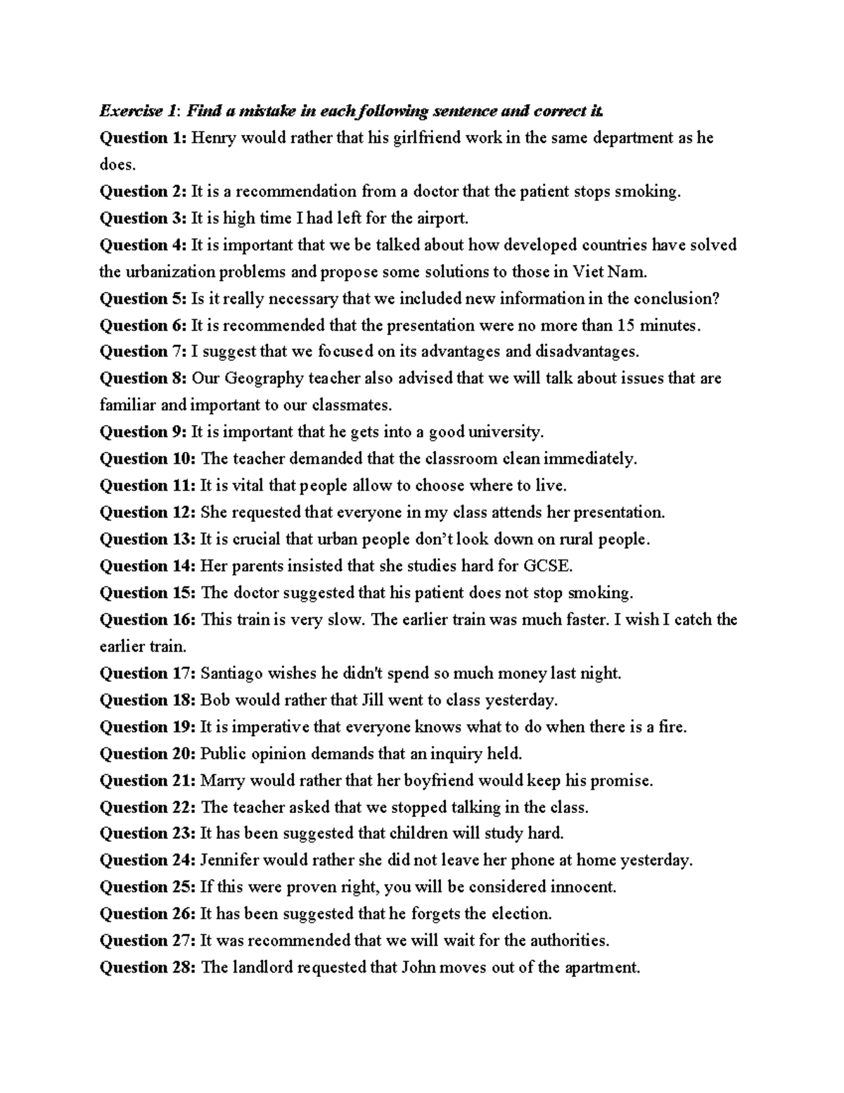 IE-26-7 - Exercise 1: Sentence Correction Practice - Studocu