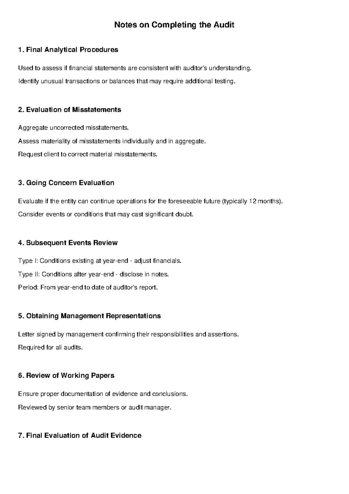 Audit 101: Final Notes on Analytical Procedures and Evaluations - Studocu