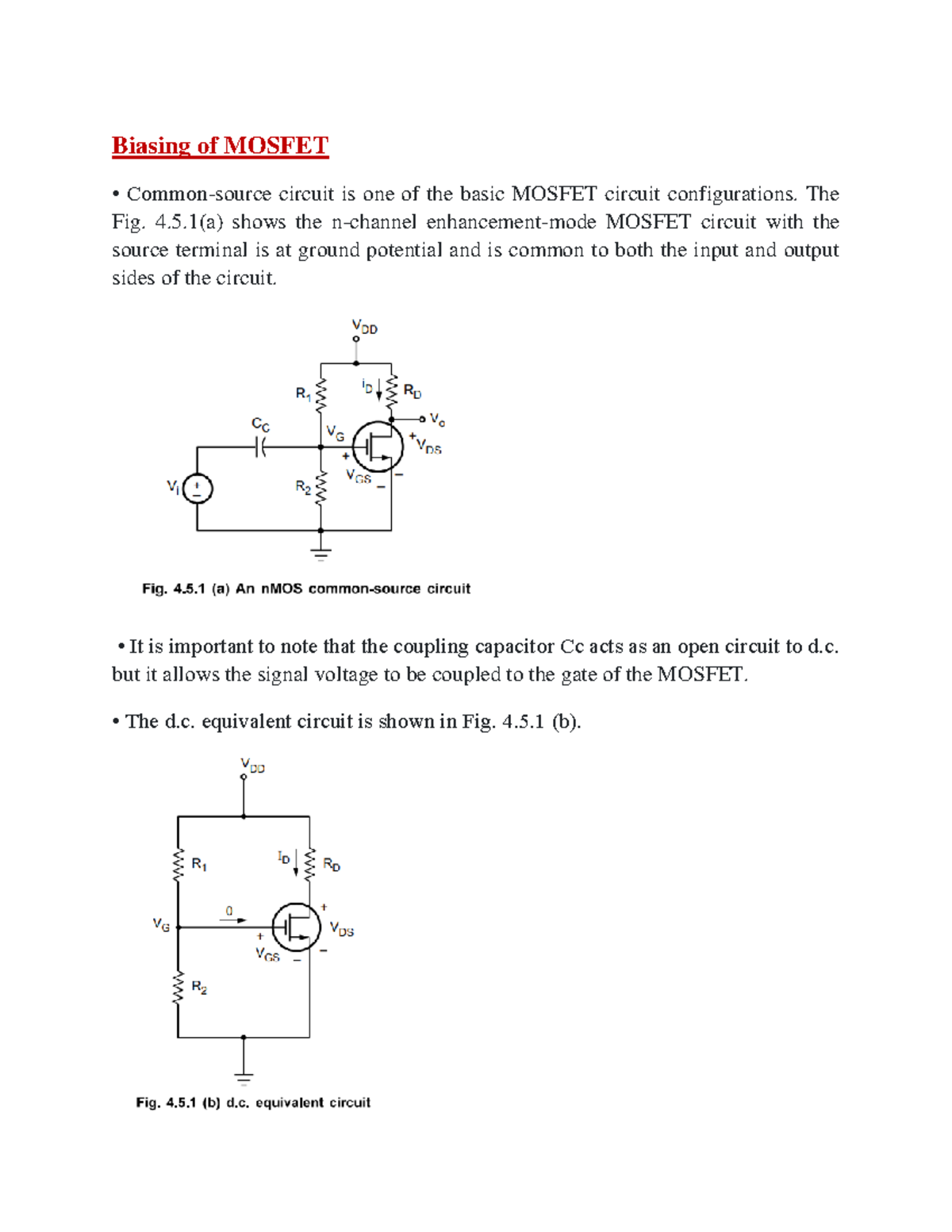 Unit-1 A&IC Notes: MOSFET Biasing and Circuit Analysis - Studocu
