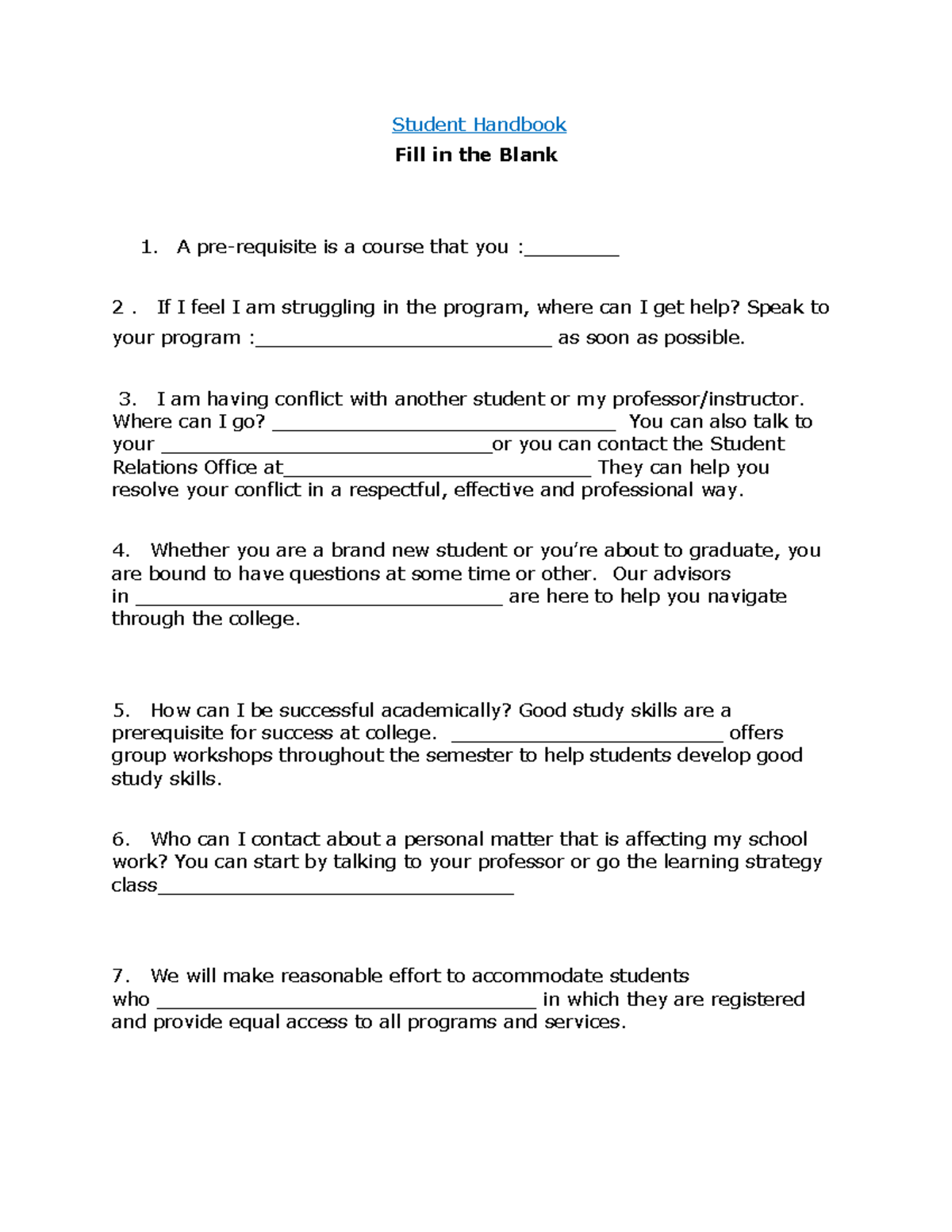 Centennial College Student Handbook Q&A 2025 - Studocu
