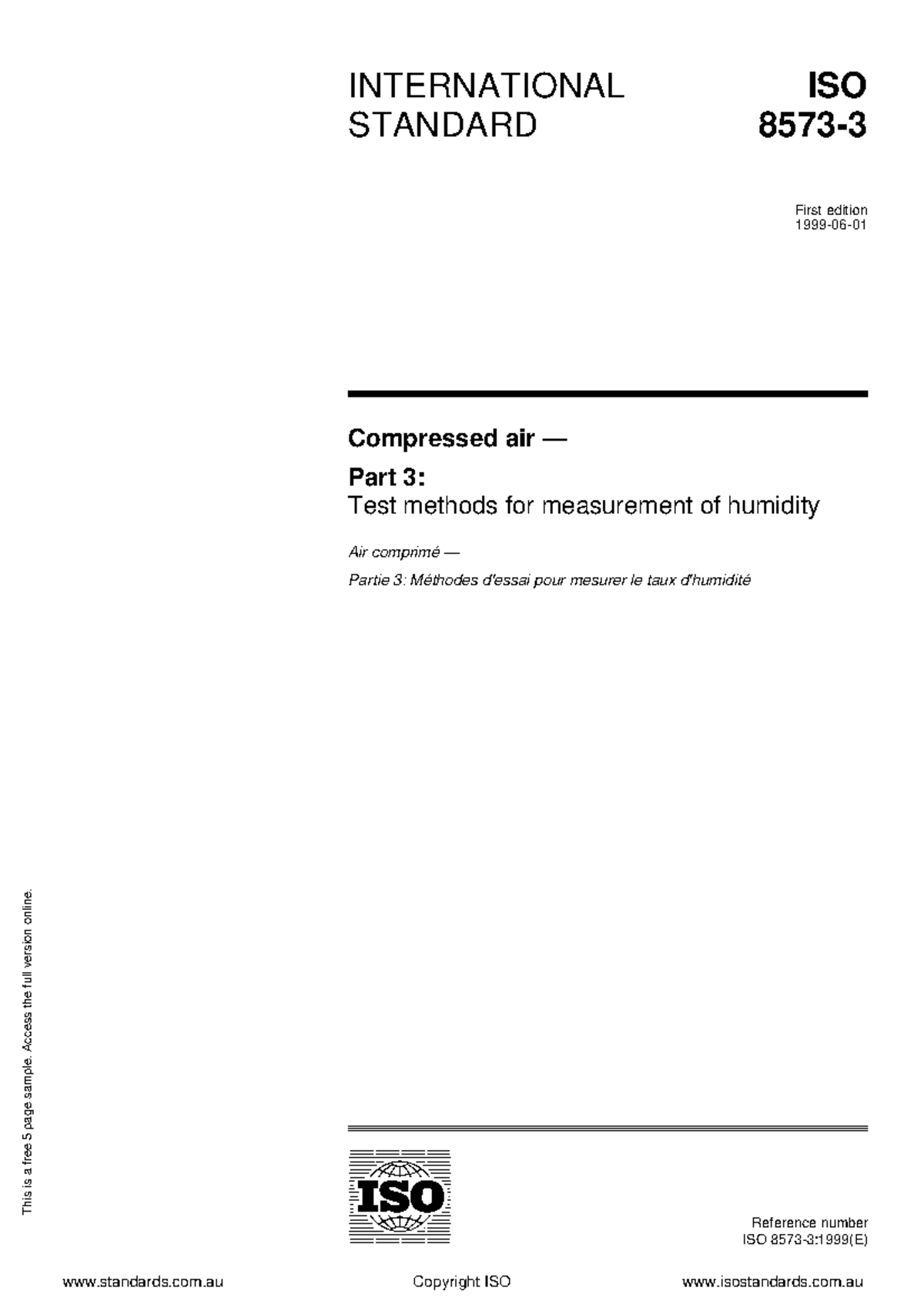 ISO 8573-3:1999 - Test Methods for Measuring Humidity in Compressed Air ...