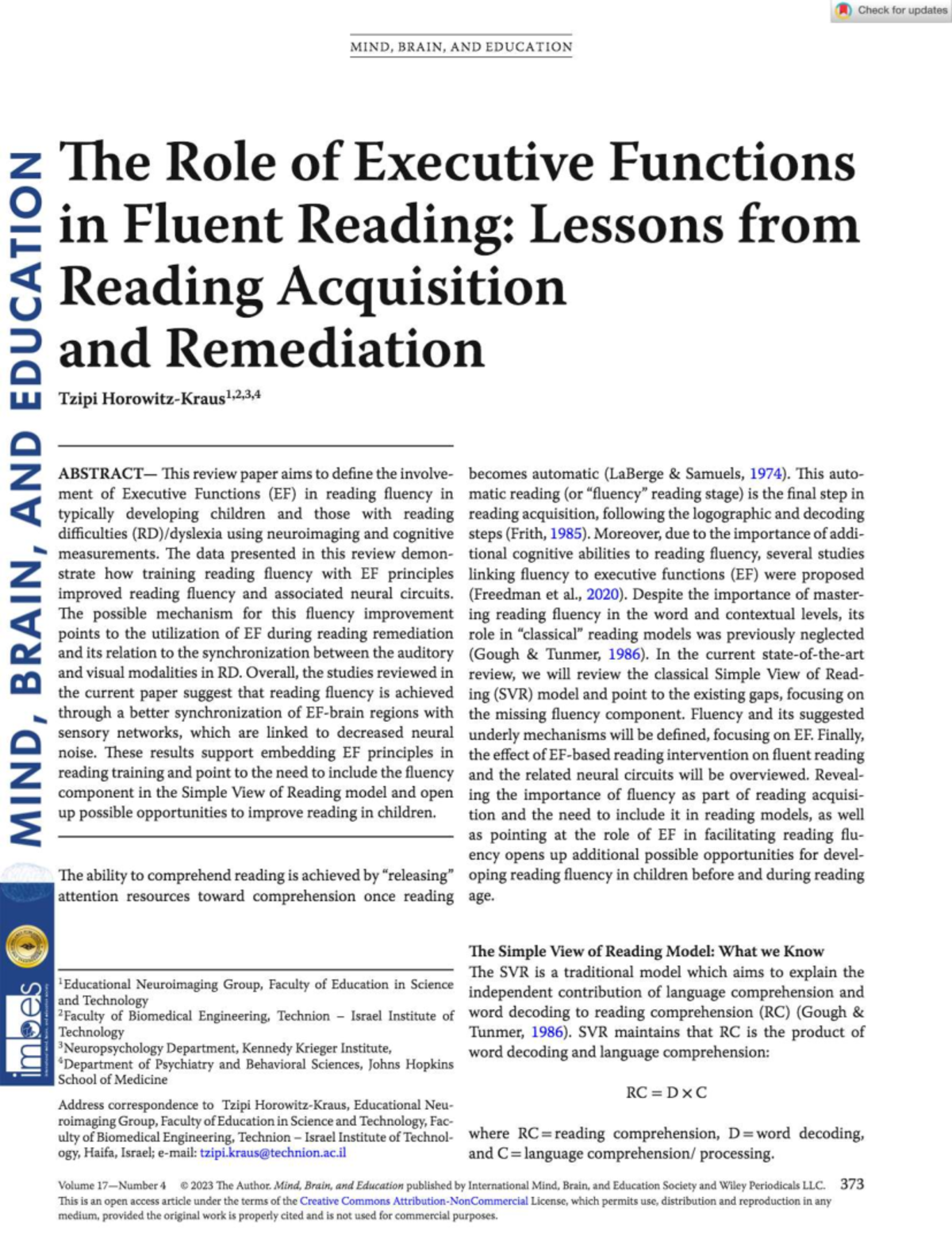 RAP 4 - The Role of Executive Functions in Fluent Reading: Insights and ...
