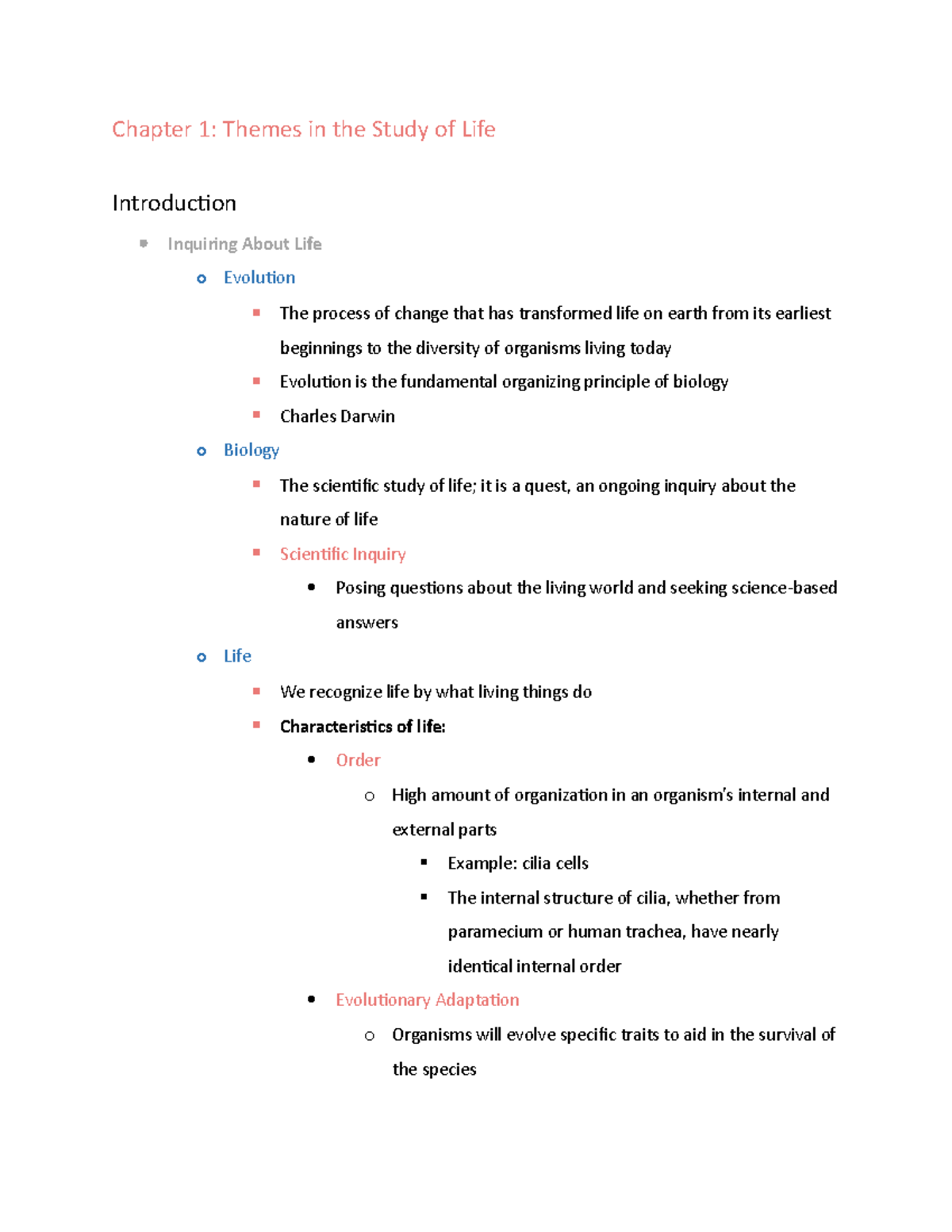 Chapter 1: Key Themes in Biology - Final Notes - Studocu