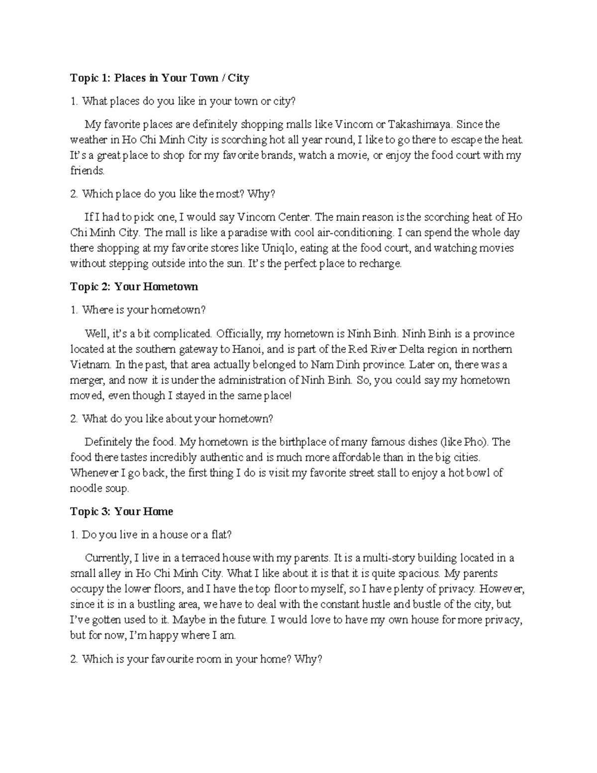 Final Speaking Notes: Exploring My Town, Hometown, and Culture - Studocu