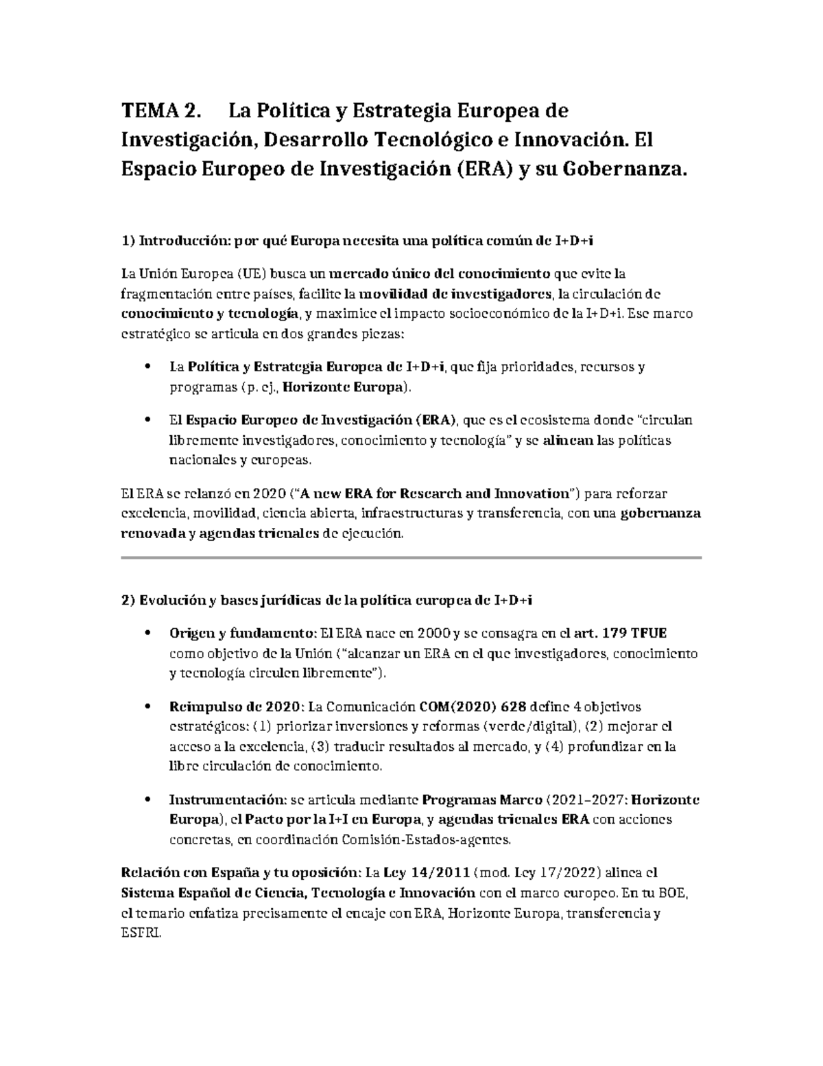 TEMA 2. Política y Estrategia Europea de Investigación y Desarrollo (IDi ERA) - Document Preview