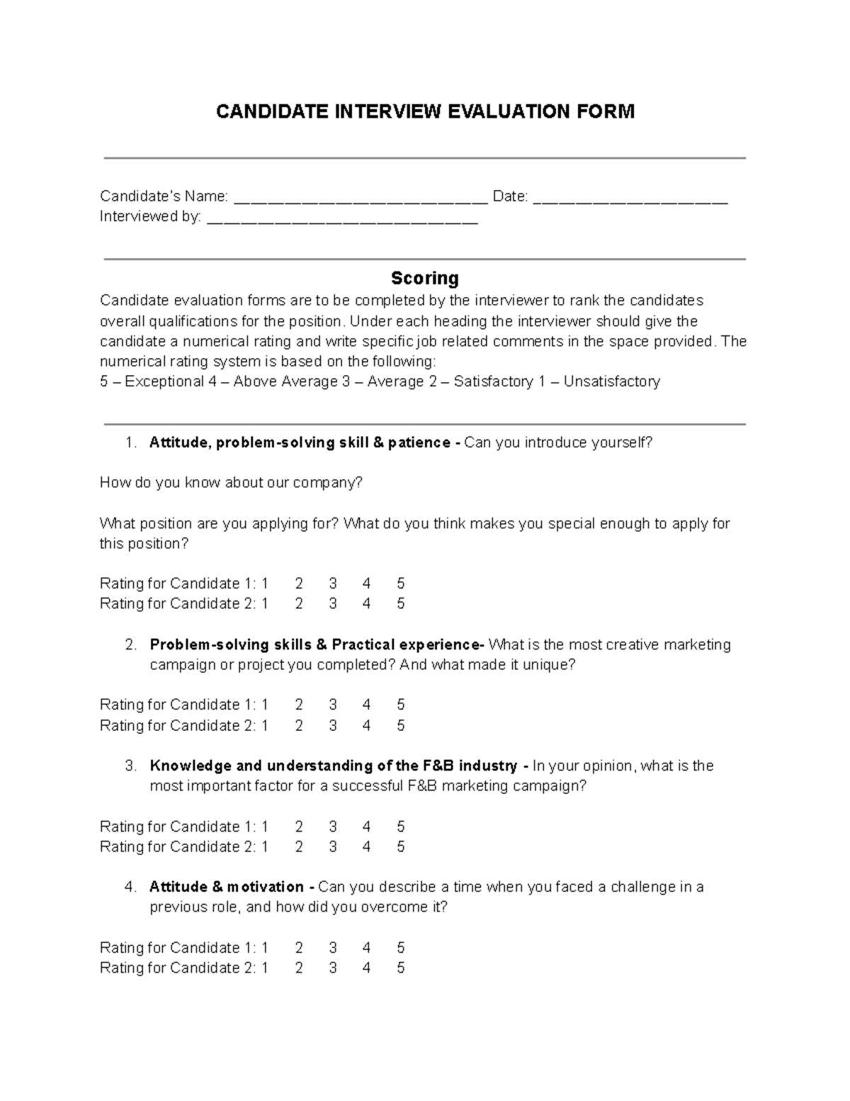 Evaluation form - aaaa - CANDIDATE INTERVIEW EVALUATION FORM Candidate ...