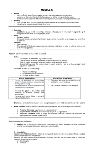 Ethics Reviewer - MODULE 1 Fundamental Concepts in Ethics Topic 1 ...