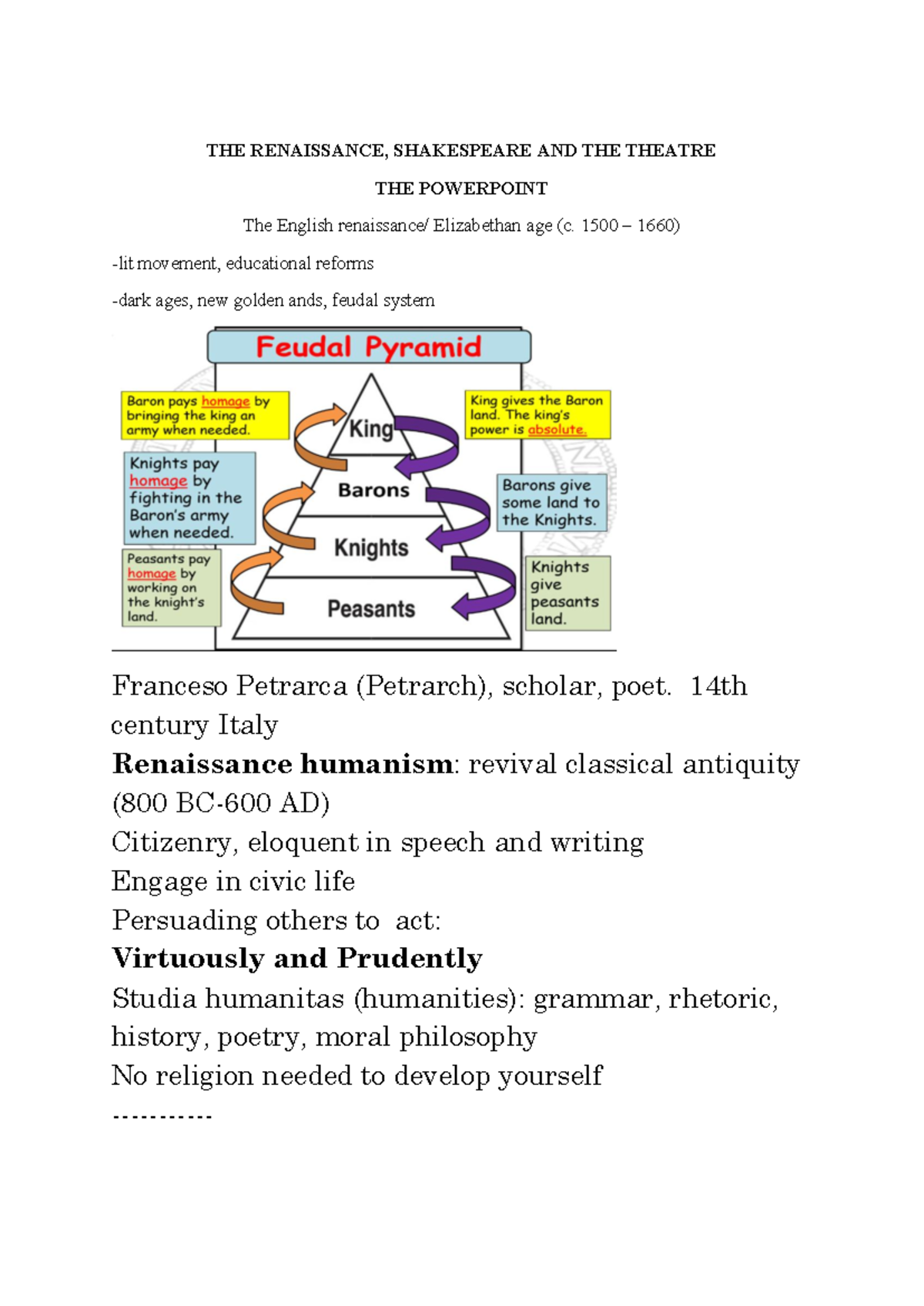 Renaissance in England: Shakespeare and Theatre Insights (ENG 101 ...