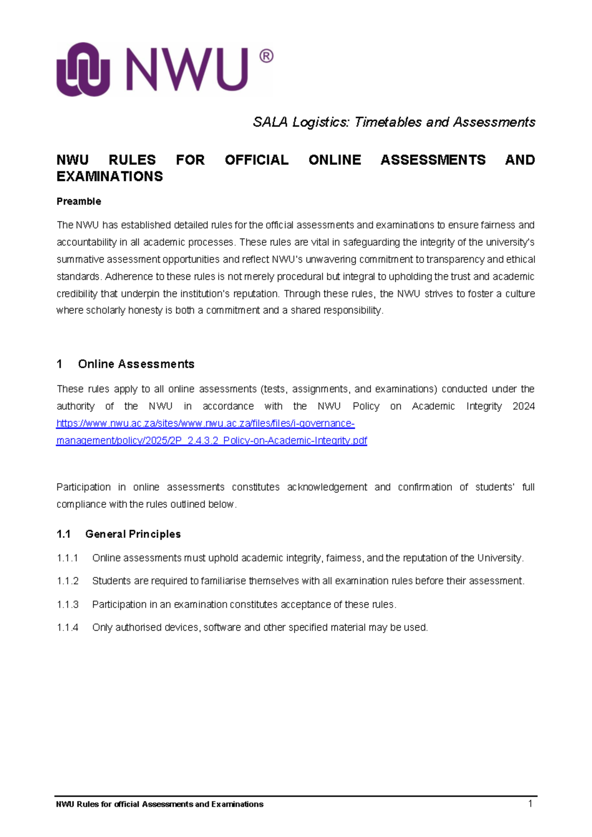 2025 NWU Rules for Official Online Assessments & Exams - Studocu