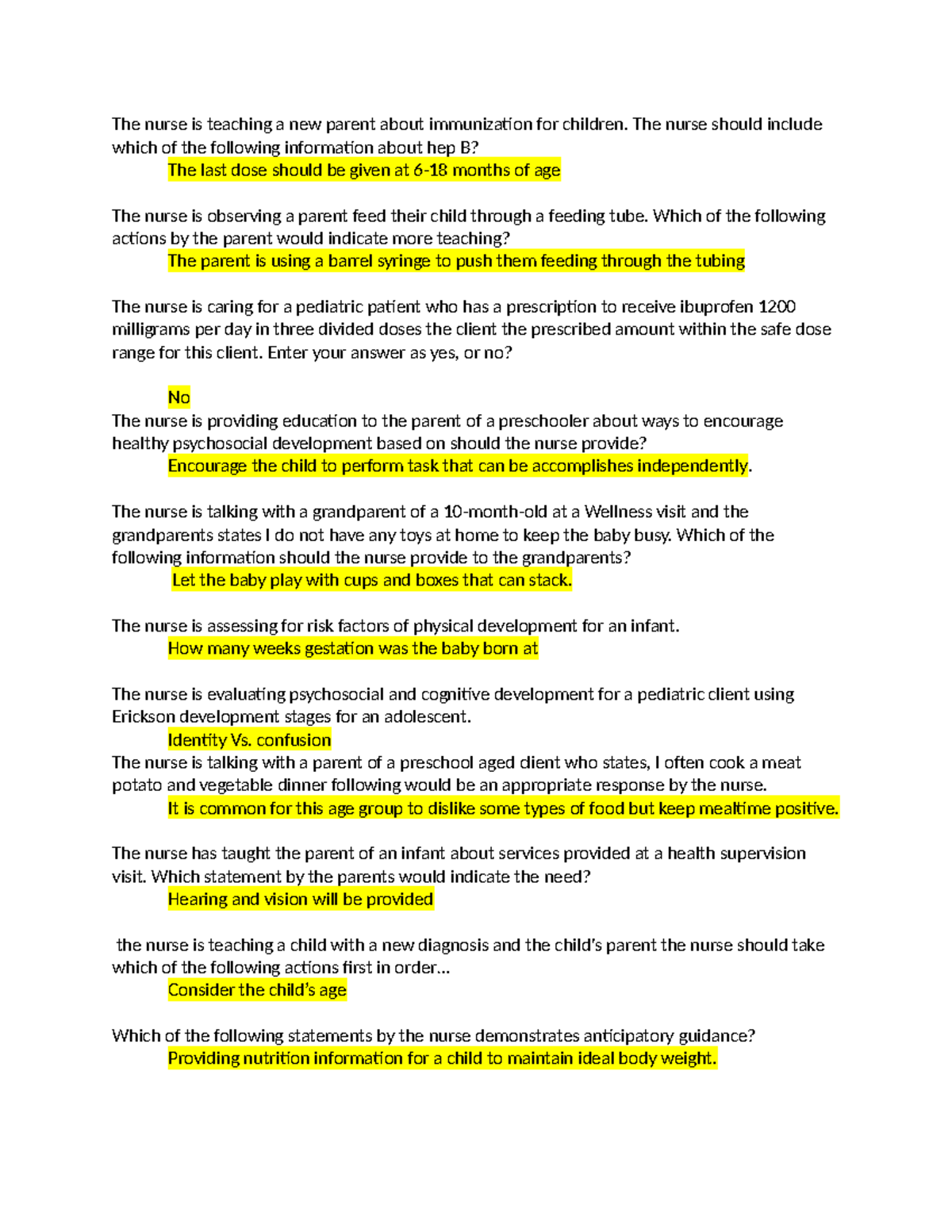 PEDS 101 - Exam 2 Study Guide for Pediatric Nursing Principles - Studocu