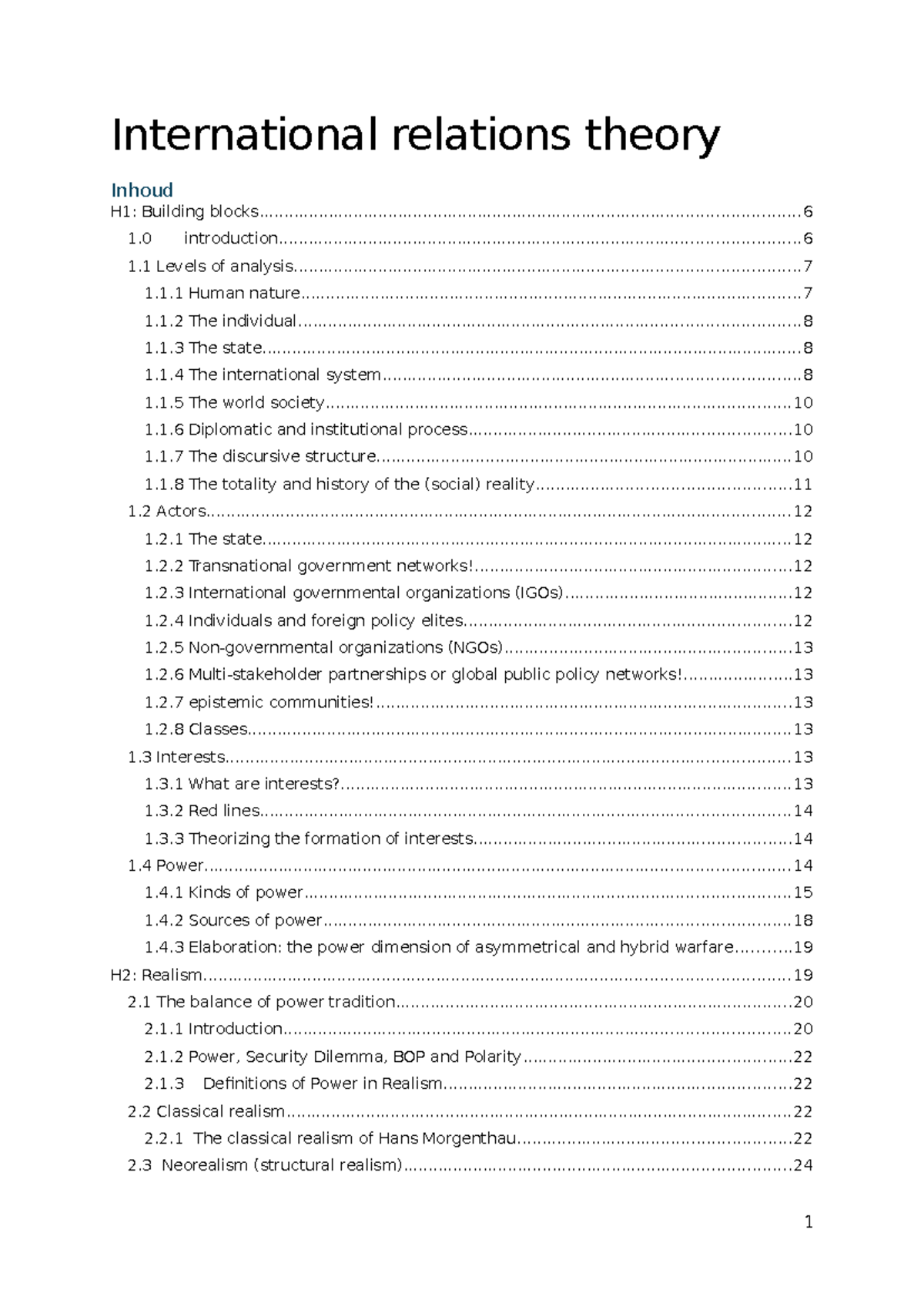 IR Theory Summary - Course Notes and Key Concepts - Studocu