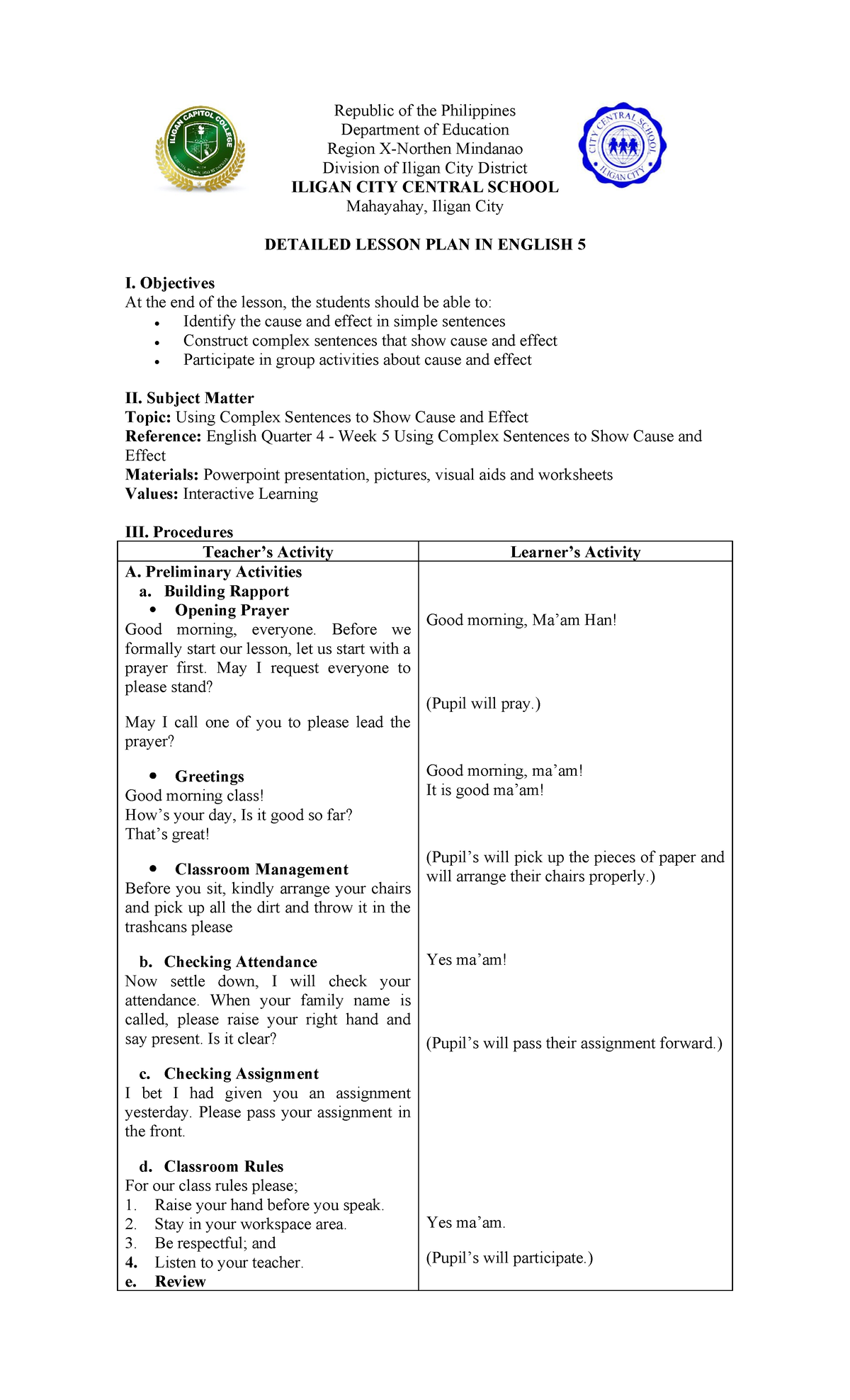 Final LP - it is for practice teaching only.. - Republic of the ...