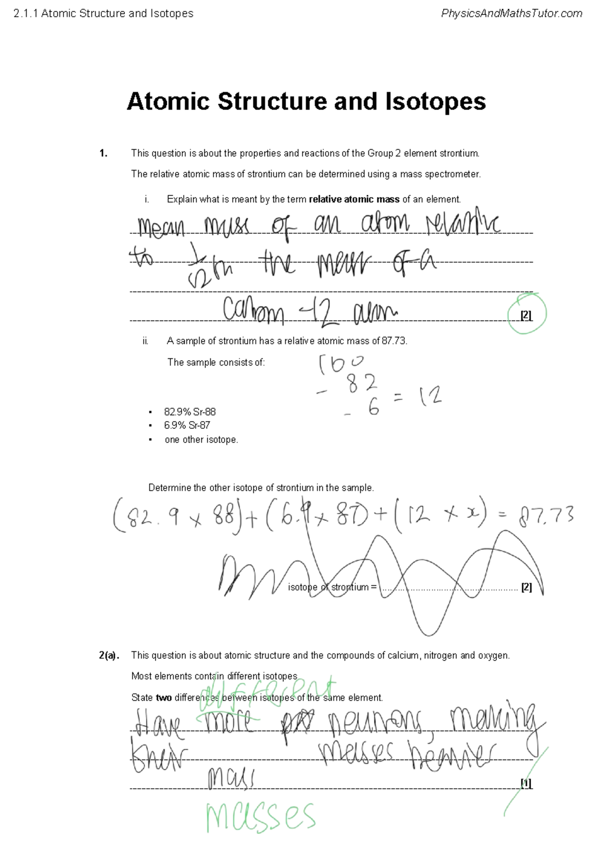 2.1.1 Atomic Structure and Isotopes: Key Concepts and Calculations ...