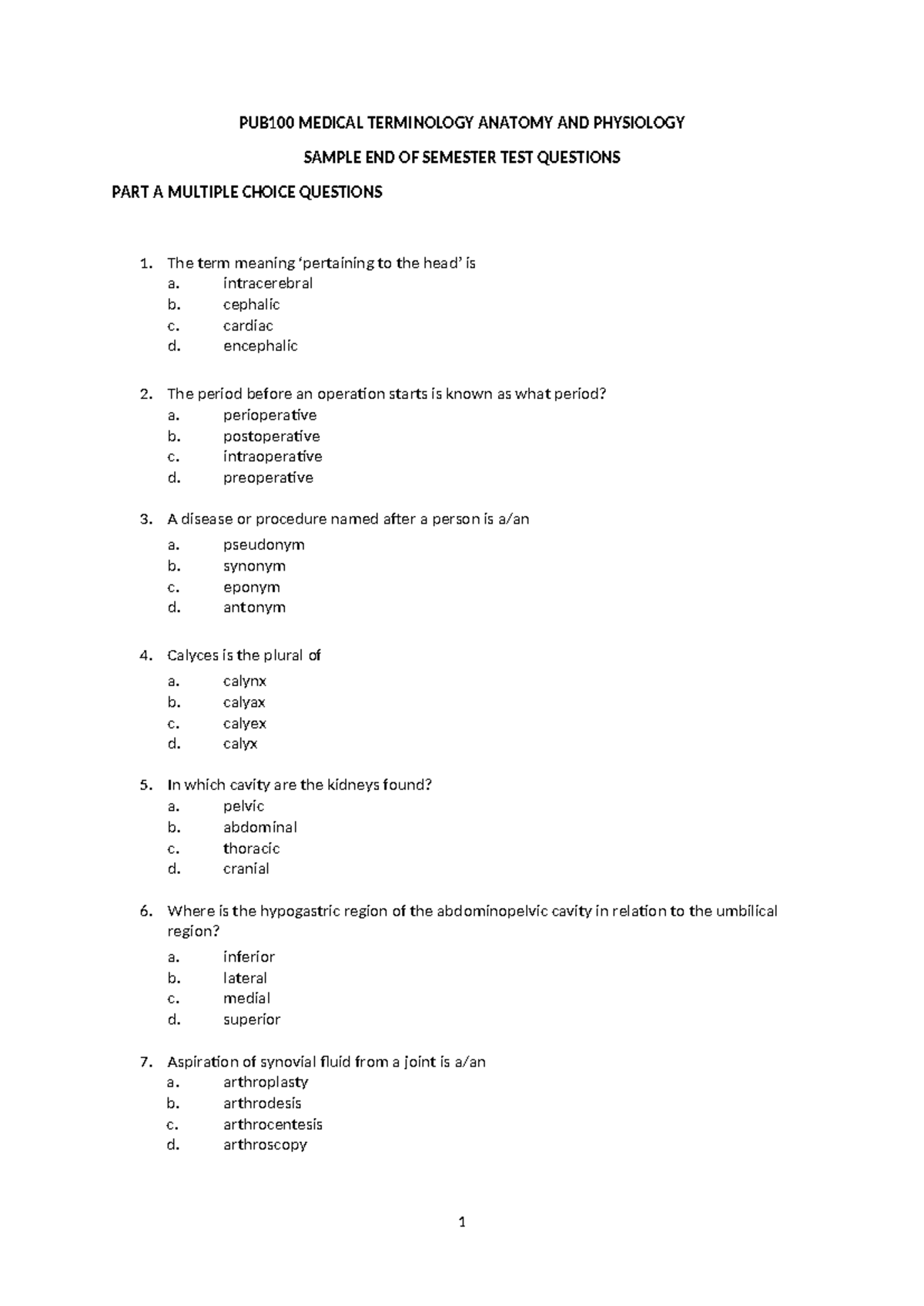 PUB100 Medical Terminology Anatomy & Physiology Sample Exam Qs 2022 ...