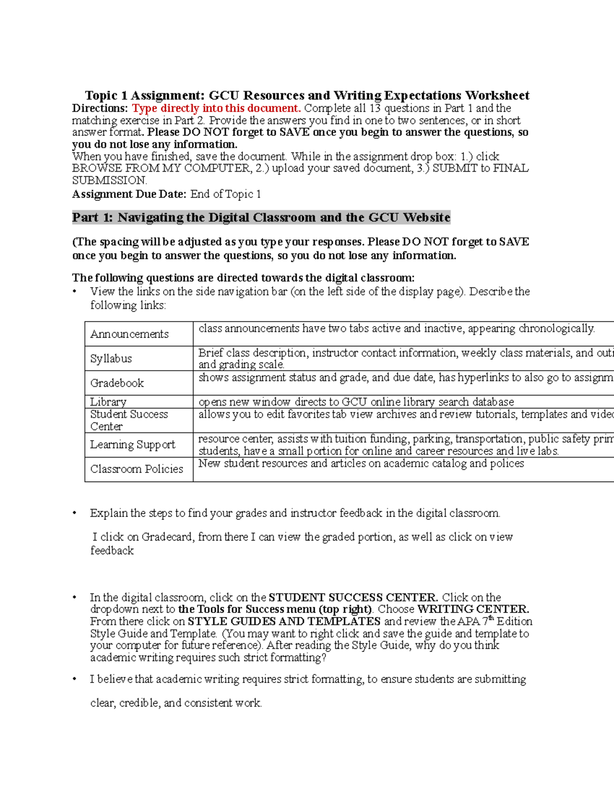 UNV-103 Topic 1 Assignment: GCU Resources & Writing Guidelines - Studocu