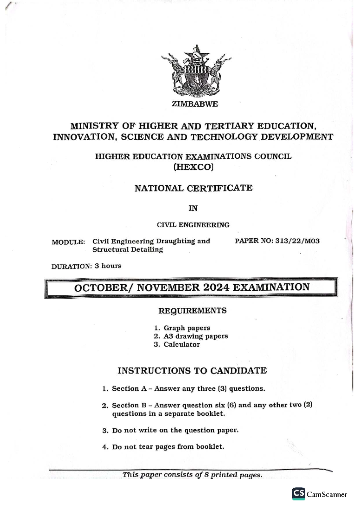 CS 2024 Final Exam: Civil Engineering Draughting & Structural Detailing ...