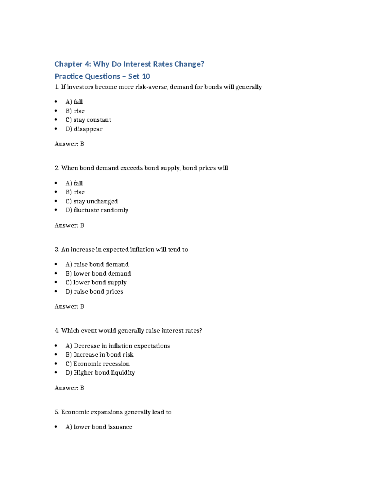 Chapter 4: Unique Practice Questions on Interest Rate Changes Set 10 ...