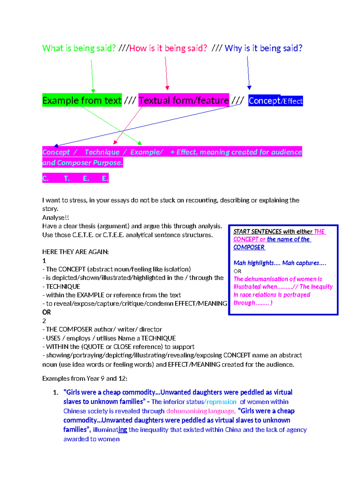 C.T.E.E. Analysis: Understanding Textual Techniques and Effects - Studocu