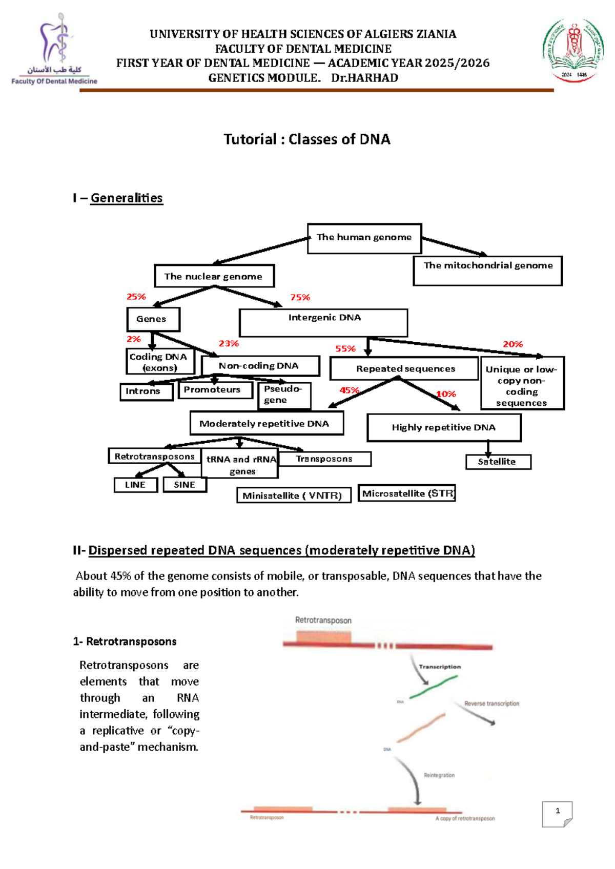 Genetics Module Tutorial: Classes of DNA - First Year Dental Medicine ...