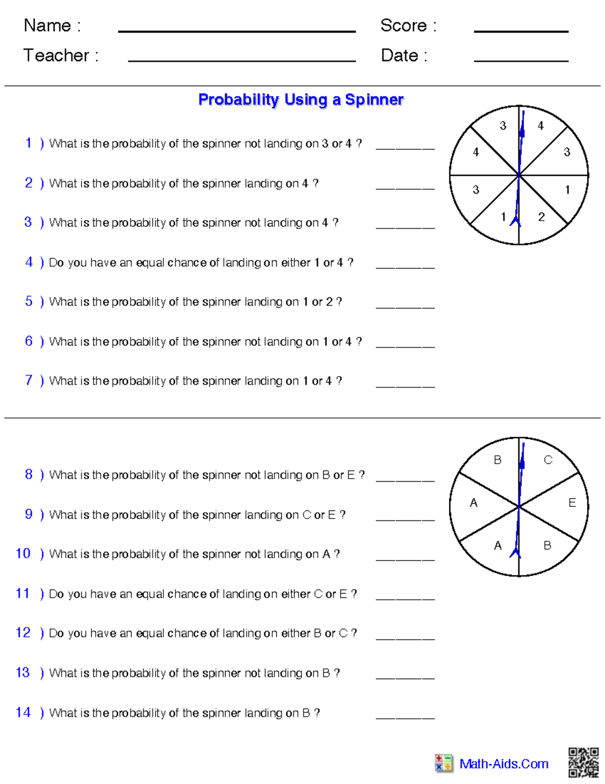 Probability Using a Spinner: Exercises and Solutions - Studocu