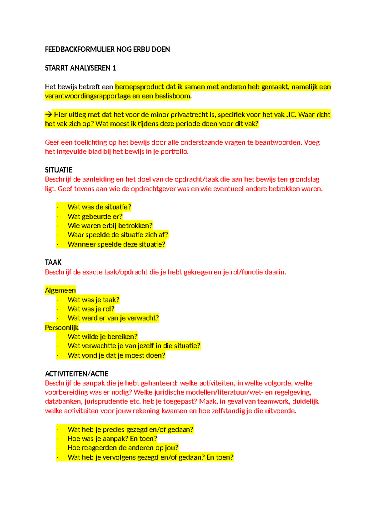 Starrt Analyse en Reflectie voor Strafrecht (JIC, Minor Privaatrecht ...
