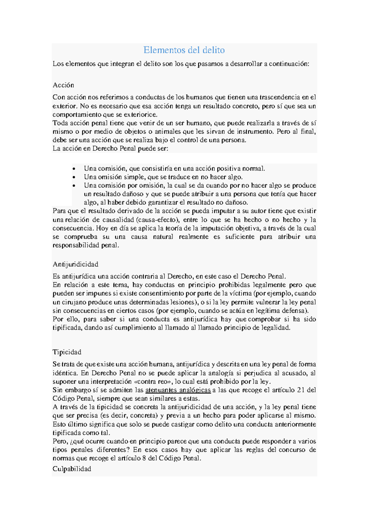Elementos del Delito en Derecho Penal - Curso Penal UNO - Studocu