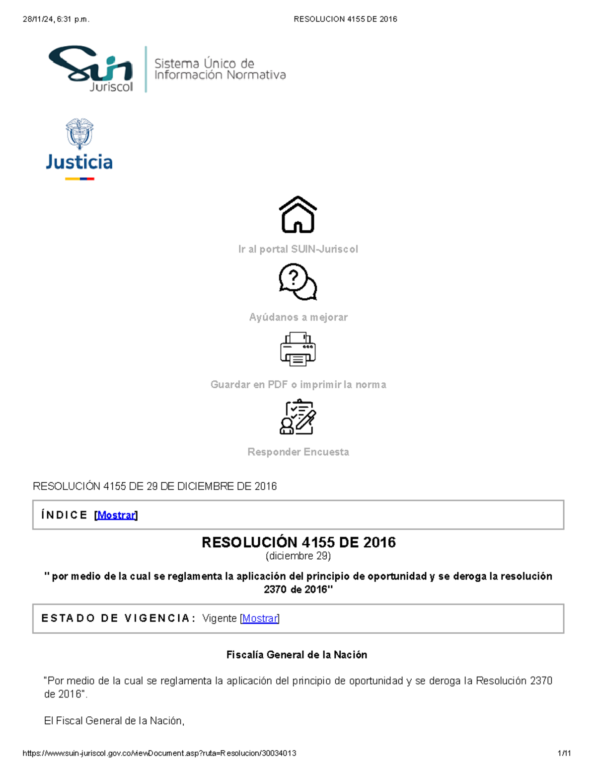 Resolución 4155 de 2016: Reglamentación del Principio de Oportunidad ...
