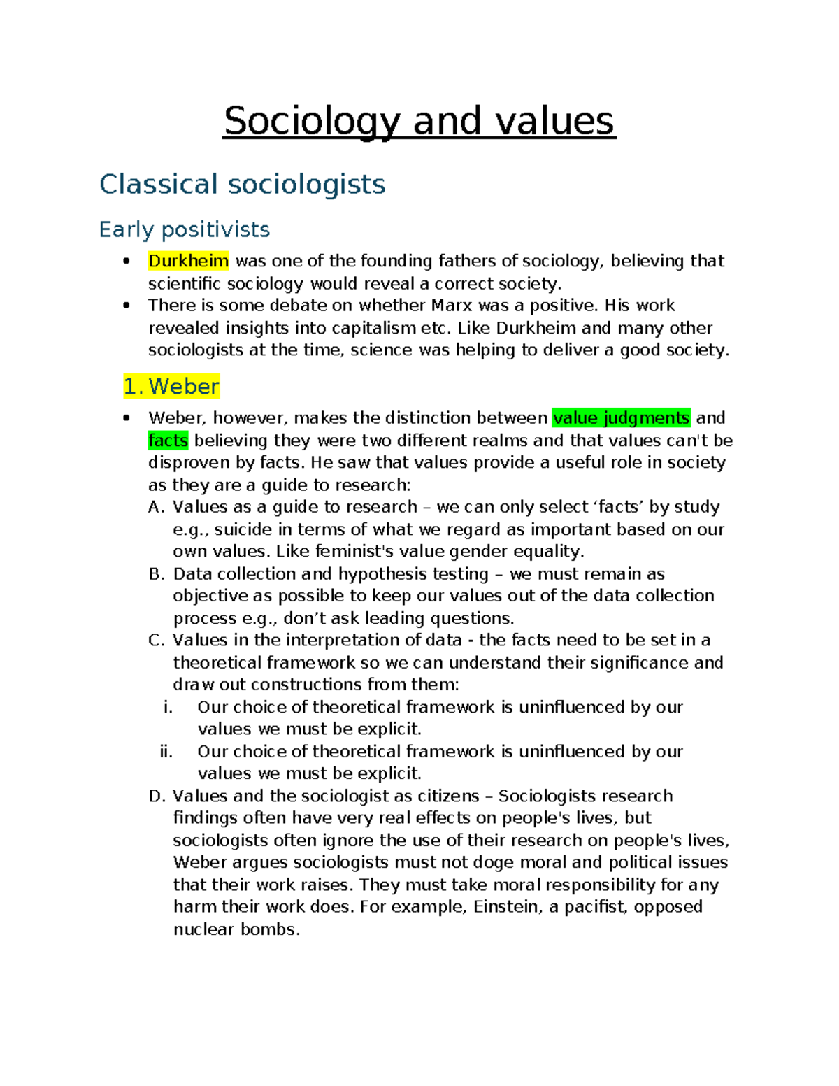 Sociology and Values: Insights from Classical Sociologists (SOC101 ...