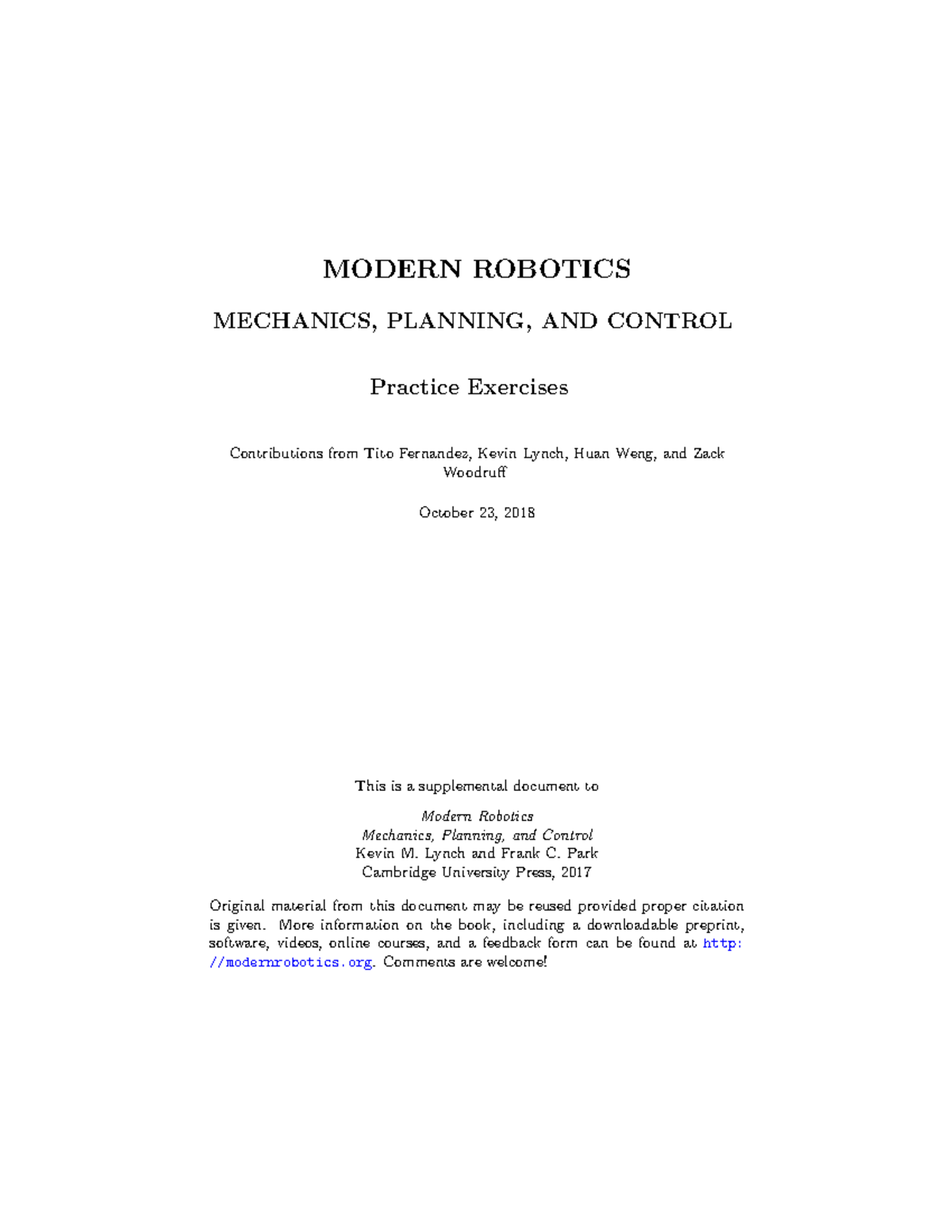 ME449 Modern Robotics Practice Exercises and Solutions - Studocu