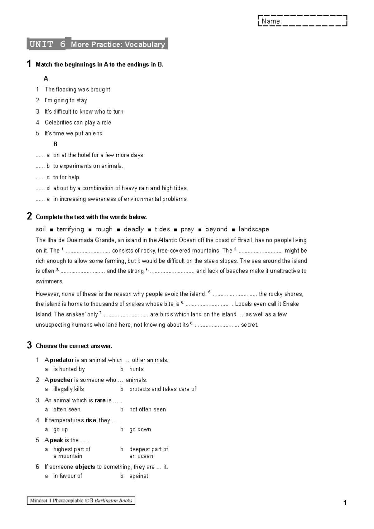 UNIT 6 Vocabulary & Grammar Practice: Answer Key for Mindset 1 - Studocu