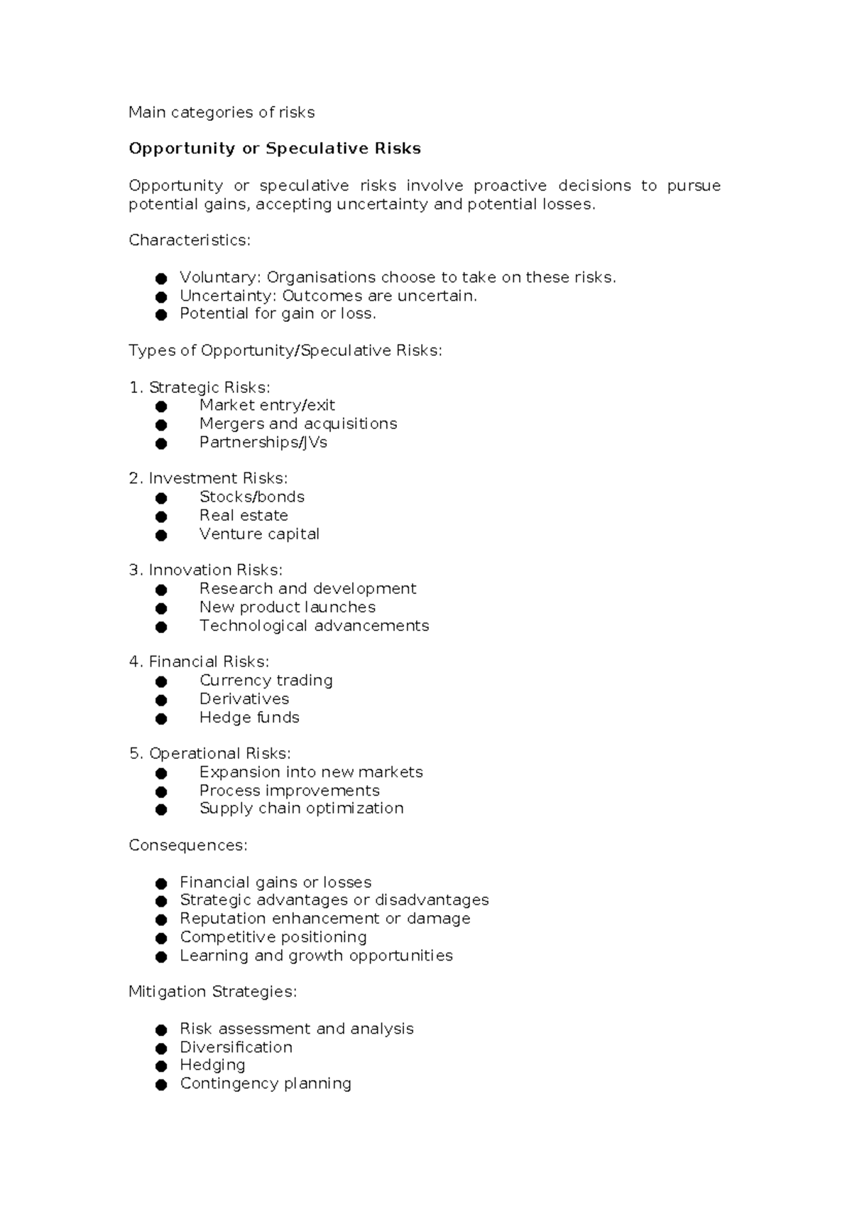 Main Categories of Risks: Opportunity, Control, and Compliance Risks ...