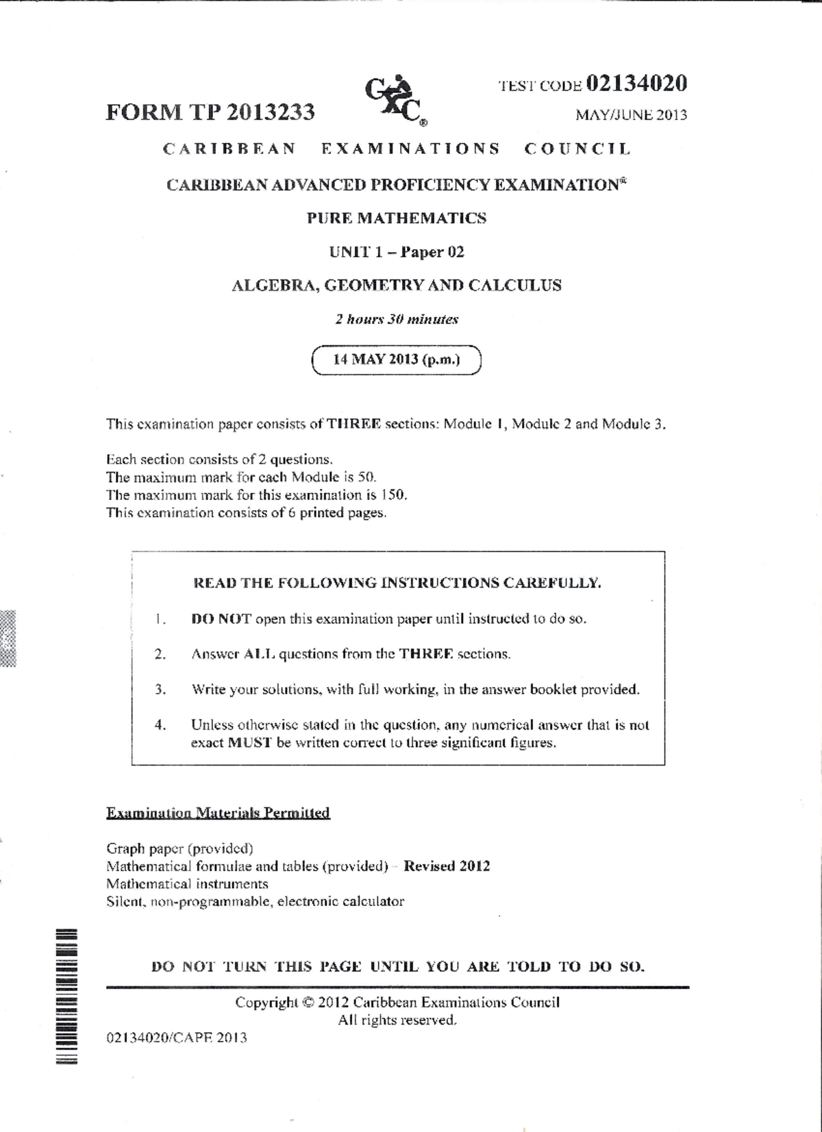 CAPE Pure Mathematics Unit 1 Study Guide 2013 - Studocu