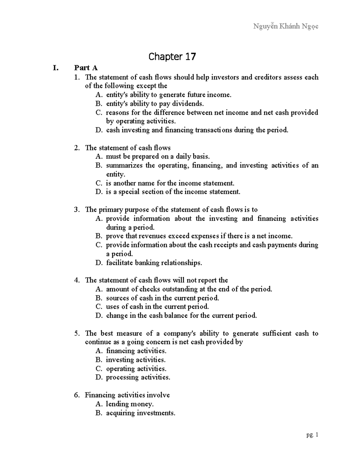 Chap 17 - practice exercise chap 17 - Chapter 1 7 I. Part A The ...
