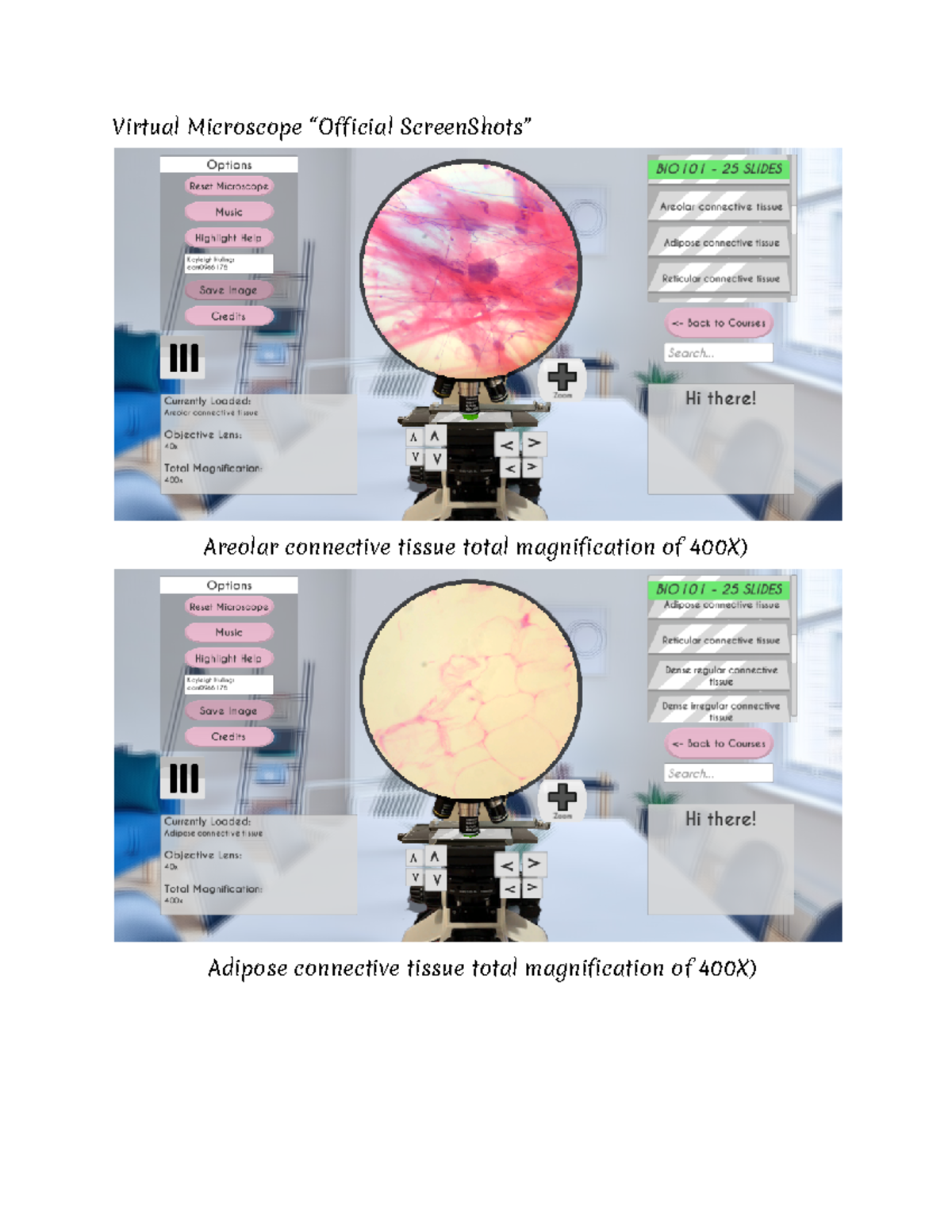 Lab 4 Official Screenshots - bio 101 - Virtual Microscope “O cial ...