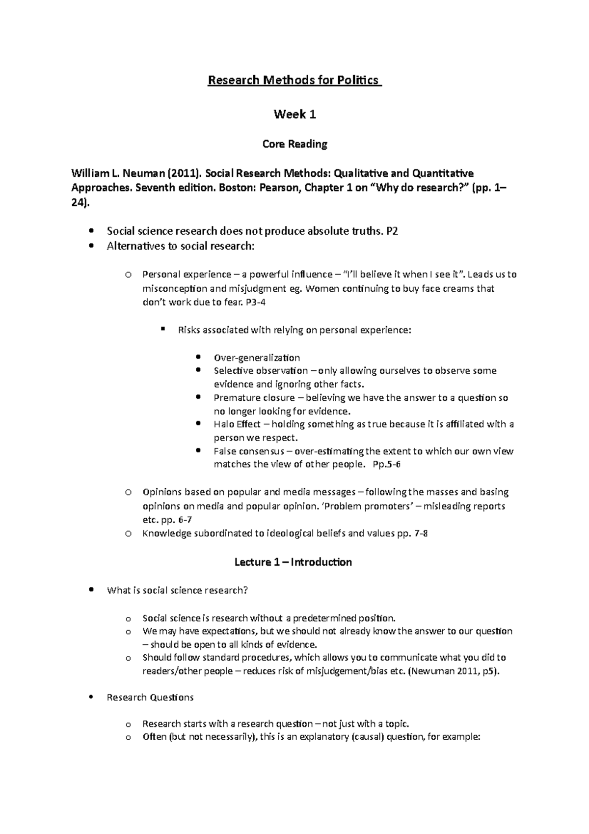 Research Methods for Politics (POLI 101) - Week 1 Lecture Notes - Studocu