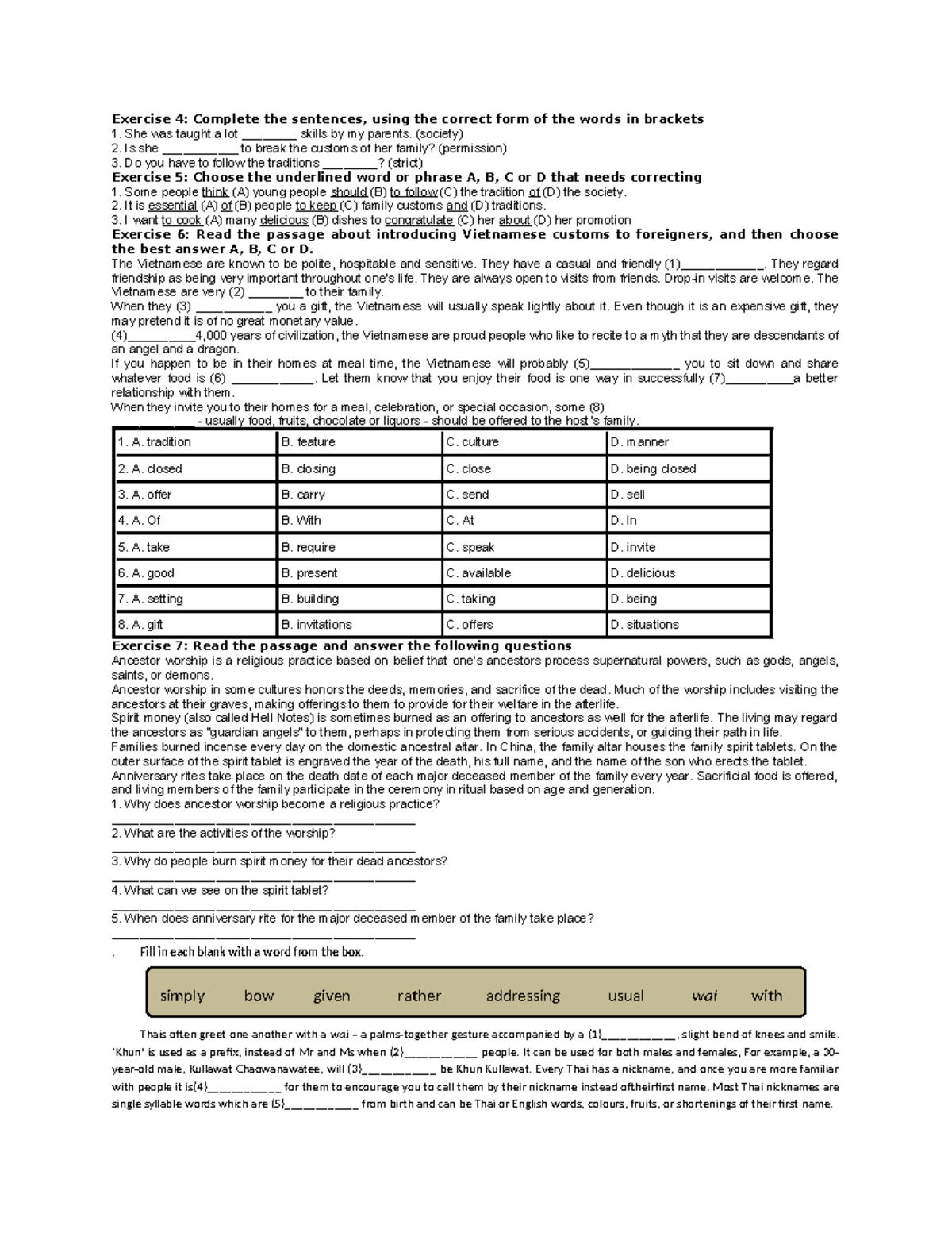 Exercise 4 - Ex4 - Exercise 4: Complete the sentences, using the ...