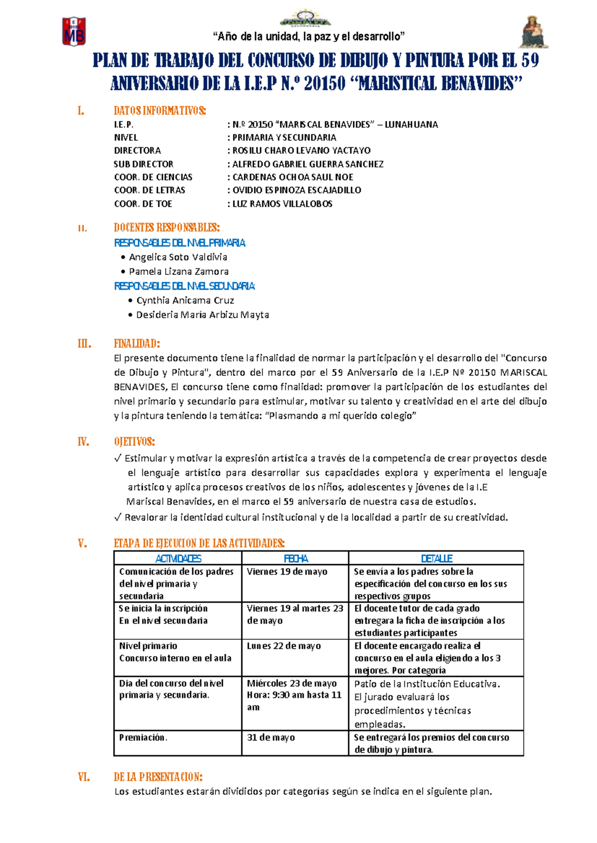 Plan de Trabajo para el Concurso de Dibujo y Pintura MB - 59 Aniversario - Document Preview