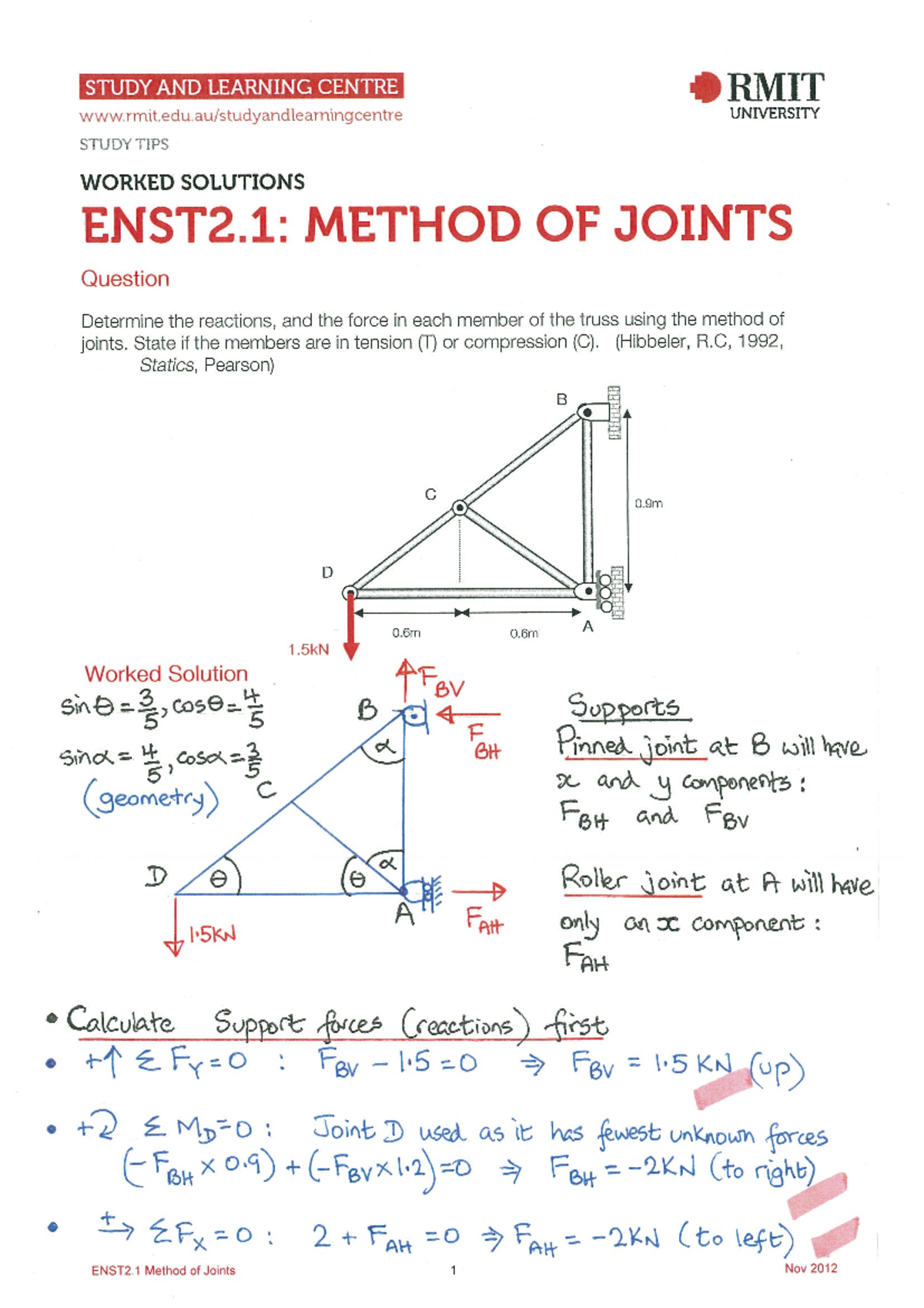 ENST2 Method of Joints Worked Solutions and Study Tips - Studocu