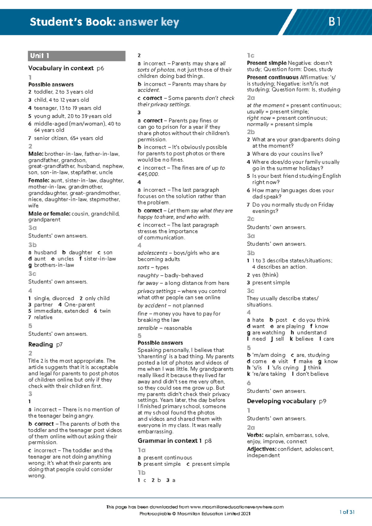 Gateway to the World B1 SB Answer Key: Units 1-2 Overview - Studocu