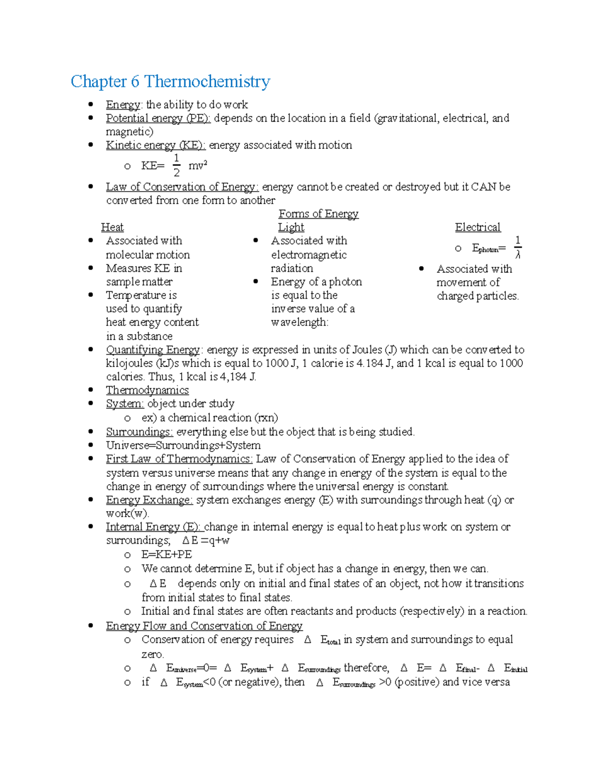 General Chemistry 2 Chapter 6 - Chapter 6 Thermochemistry Energy : the ...