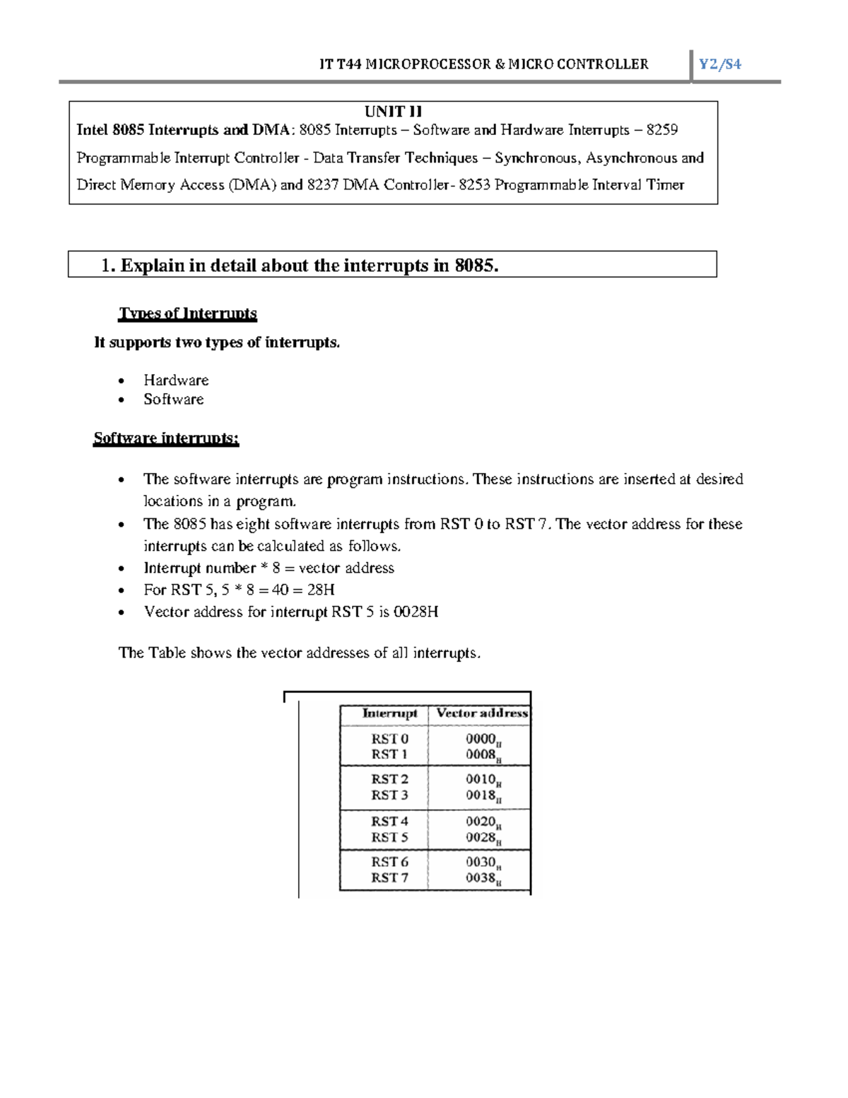 MPMC(U2): Comprehensive Lecture Notes on 8085 Interrupts and DMA - Studocu