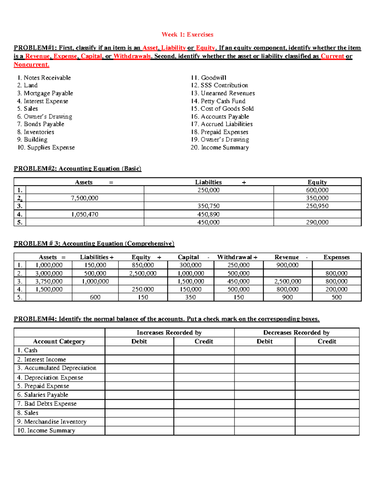 Week 1 Exercises: Accounting Classification & Transactions (BFAR) - Studocu