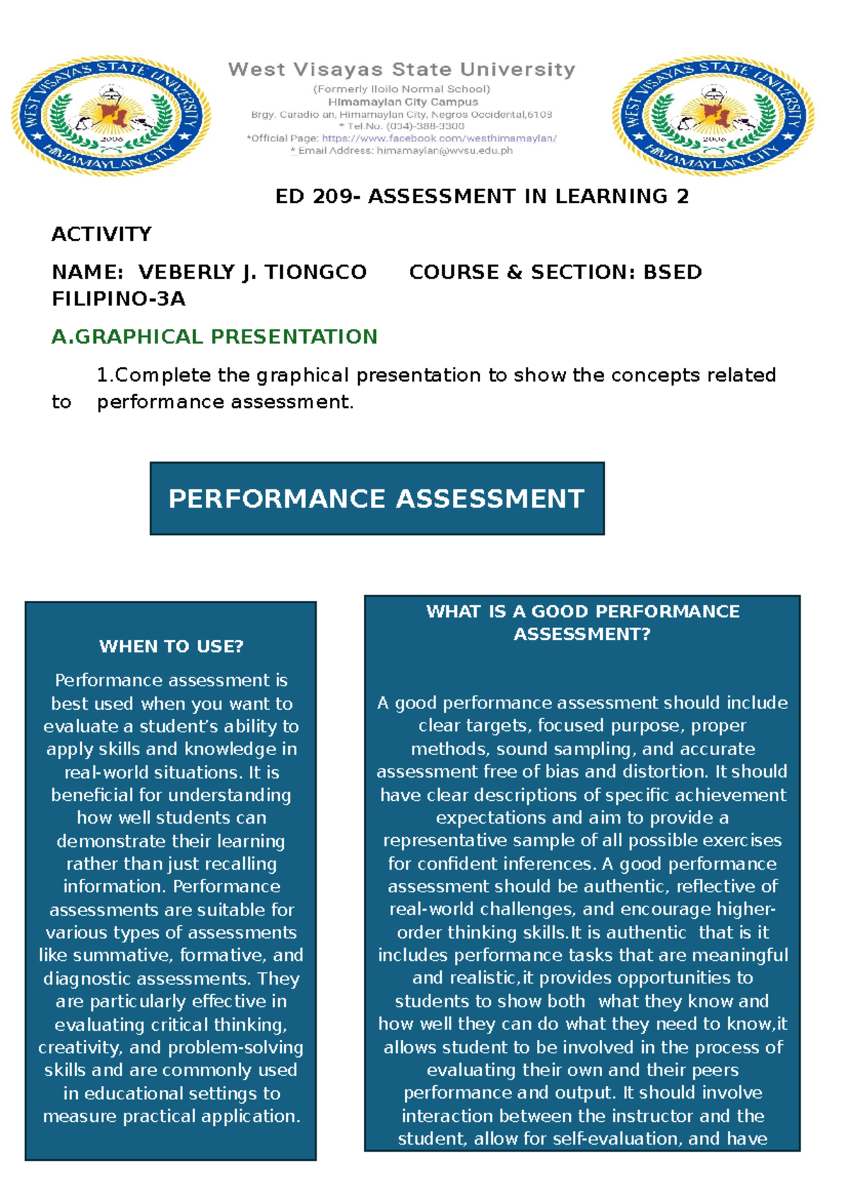 Performance Assessment Strategies - ED 209 Module Activity - Studocu