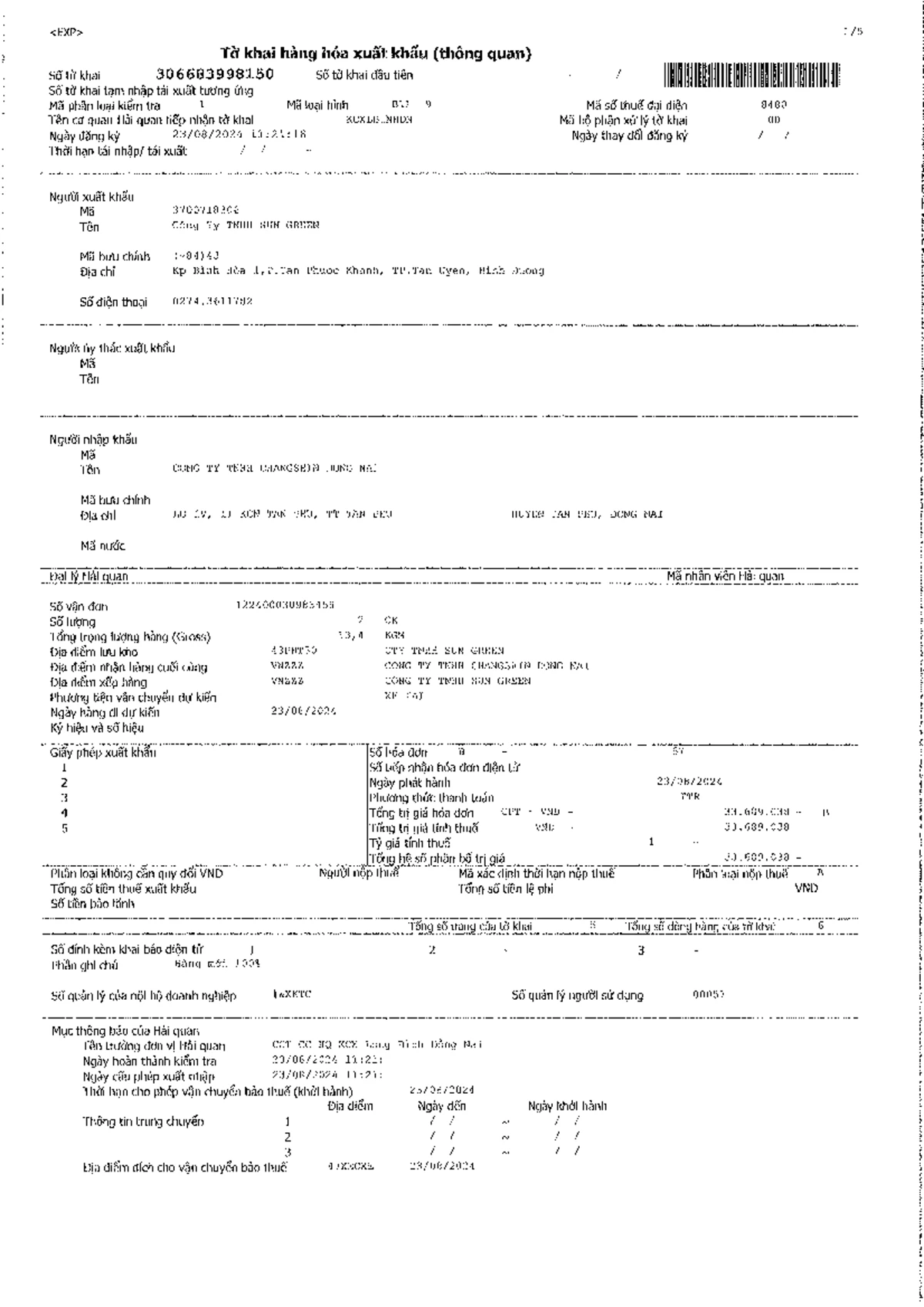 TKX1650 - Final Exam on Export Declaration Document (Mã: 306684771650 ...