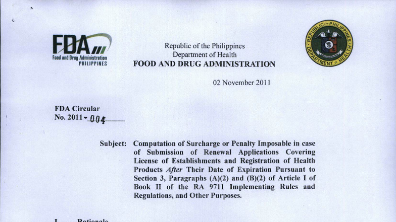 FDA Circular No. 2011-004: Guidelines for Renewal of Expired LTO - Studocu